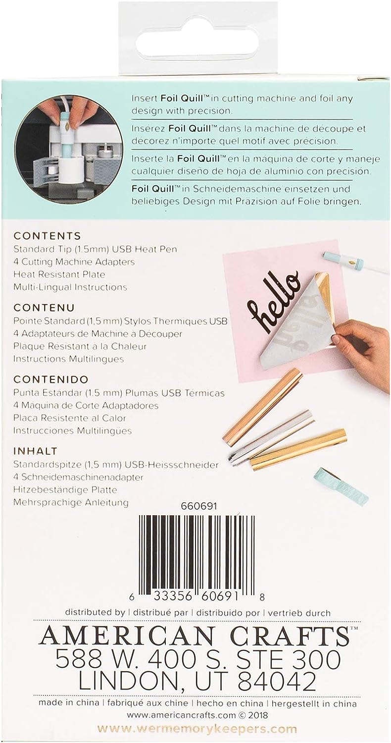 Back of packaging for We R Makers Foil Quill Standard Tip Pen