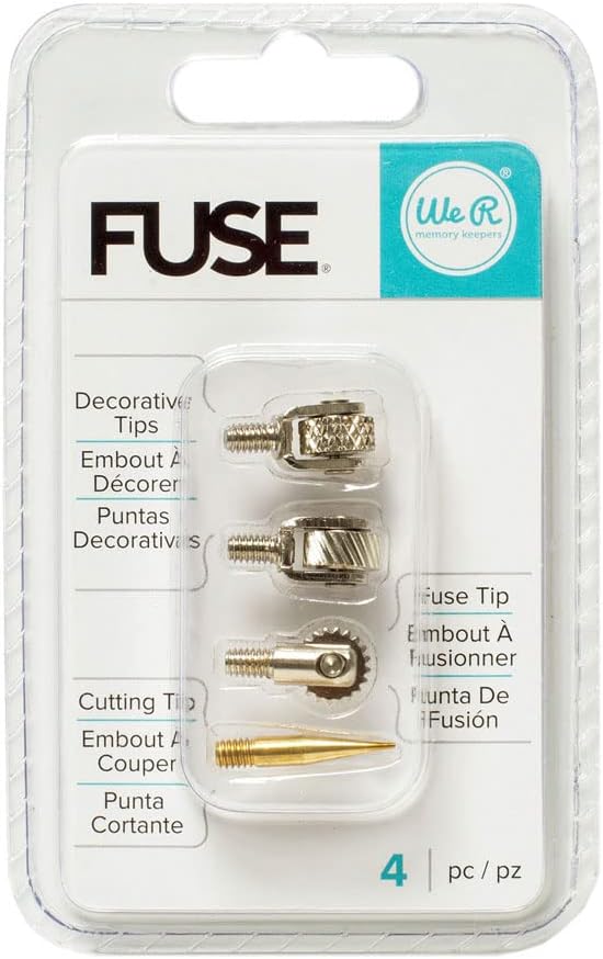 Front packaging of the We R Makers Fuse 4 Piece Decorative Tips.