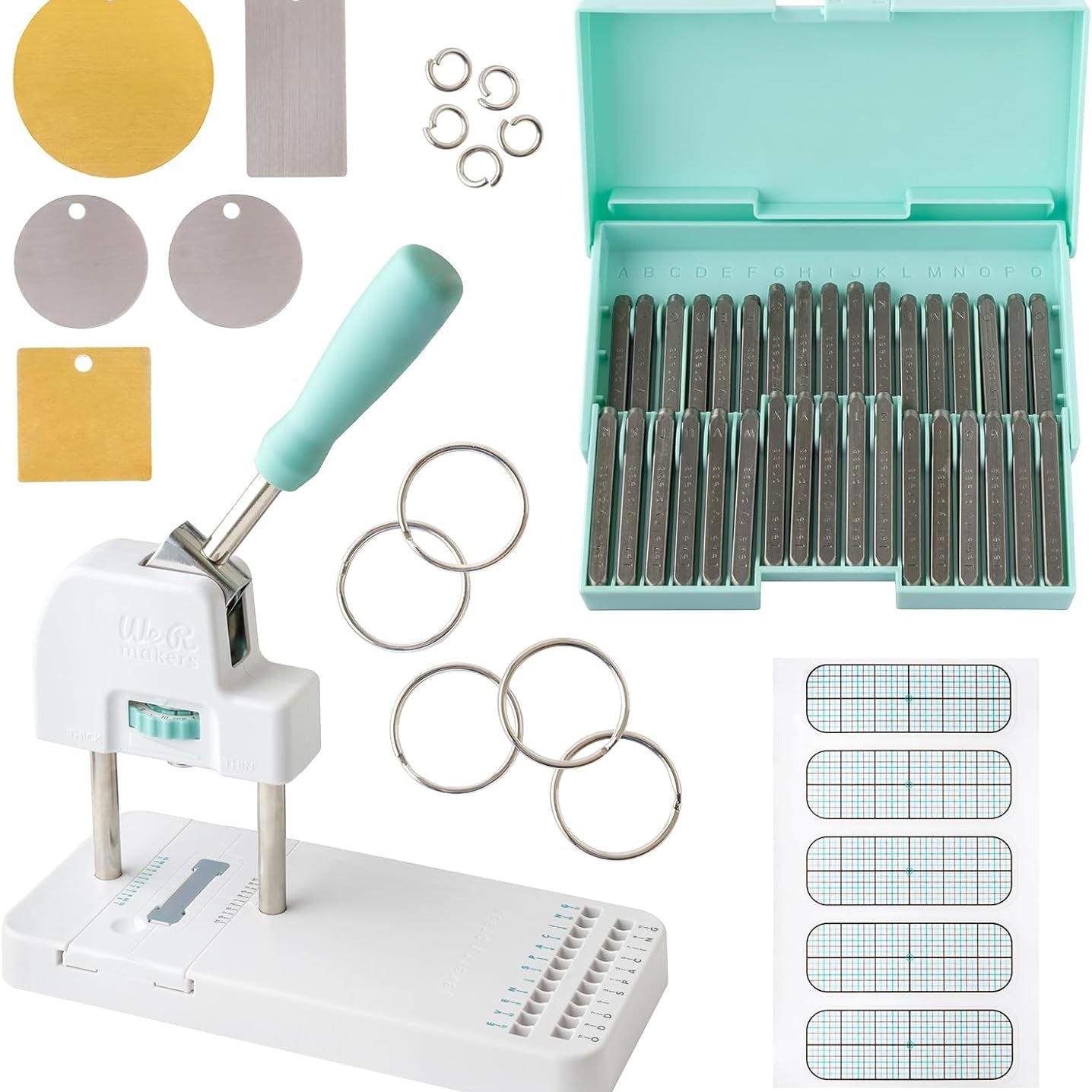 Items included in the We R Makers Jewelry Press Kit Machine.