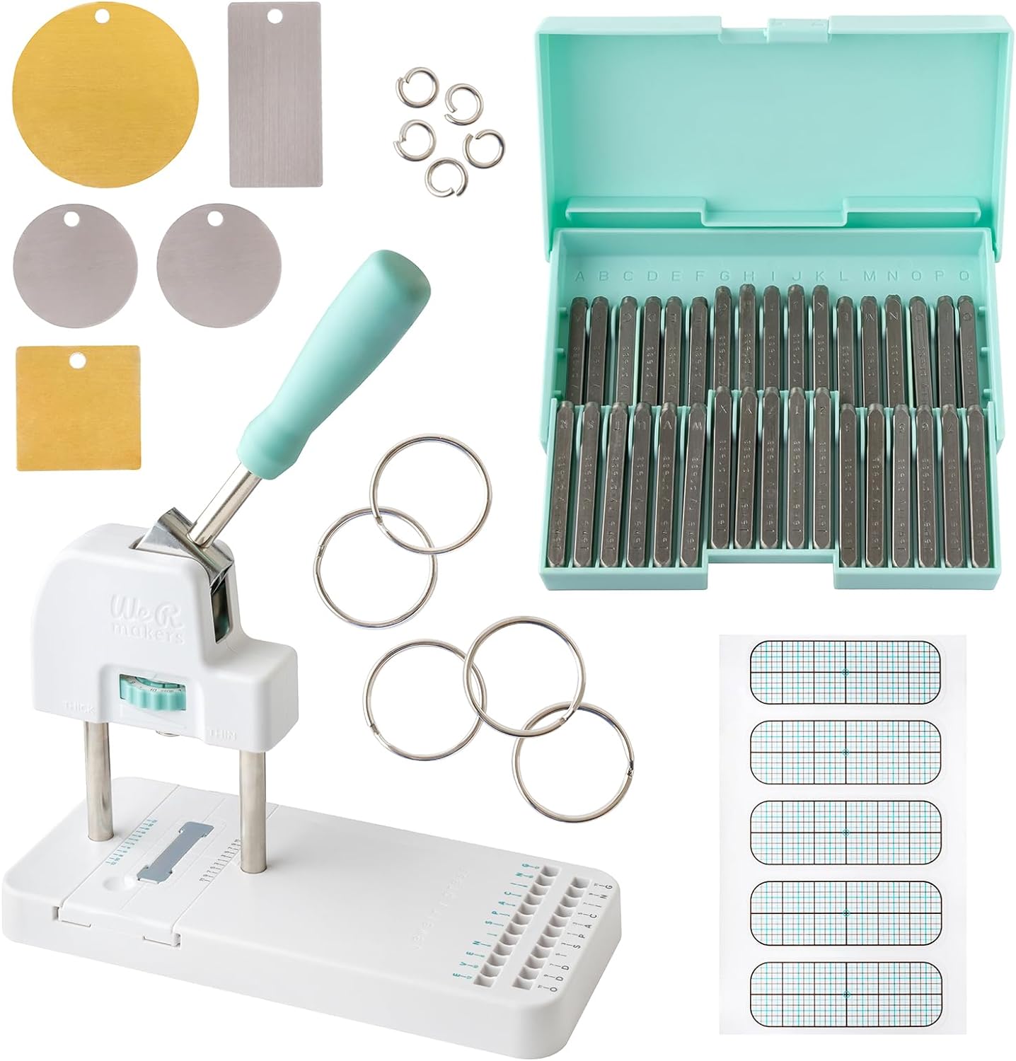 Items included in the We R Makers Jewelry Press Kit Machine.