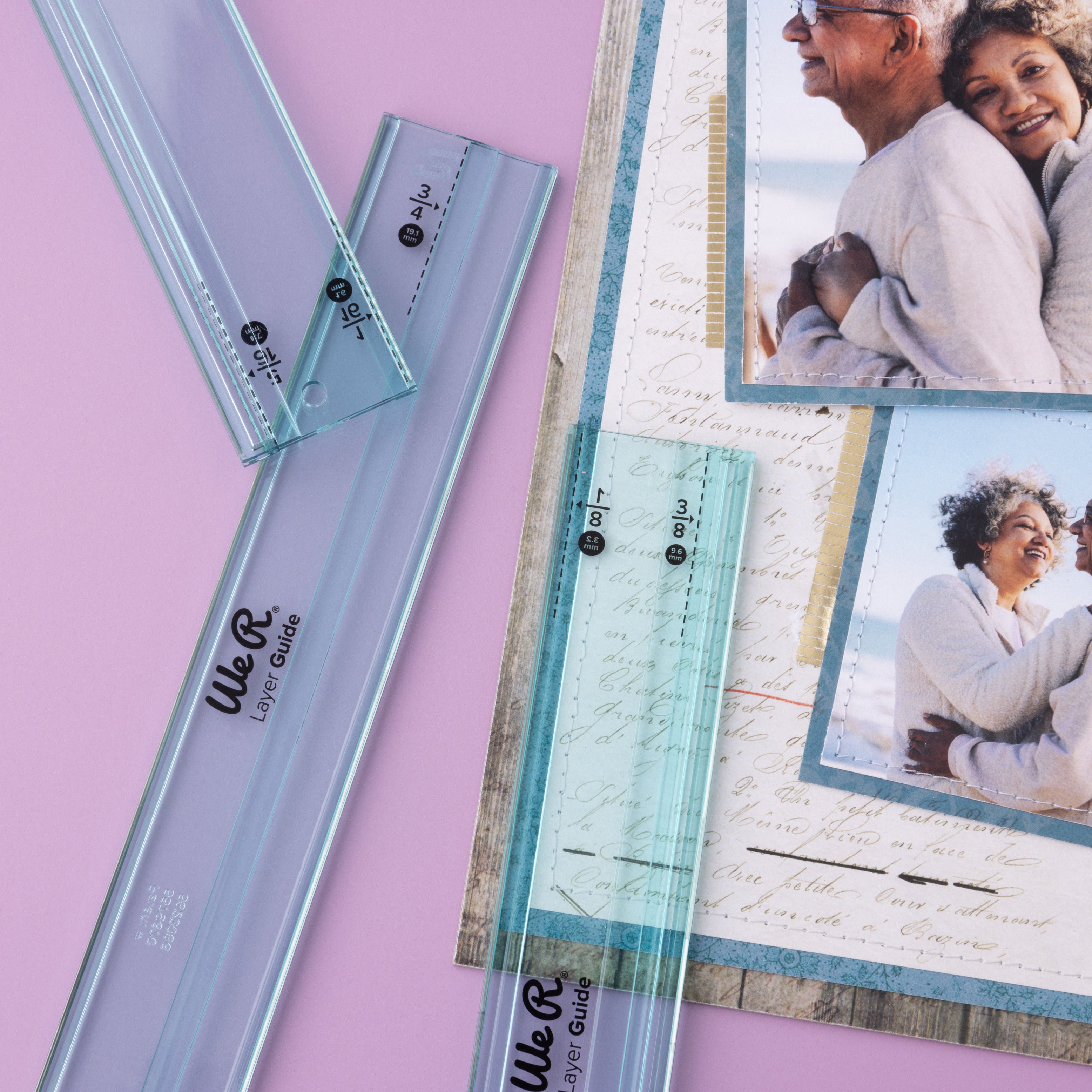 The We R Makers Layer Guides Tool being used to measure a picture.