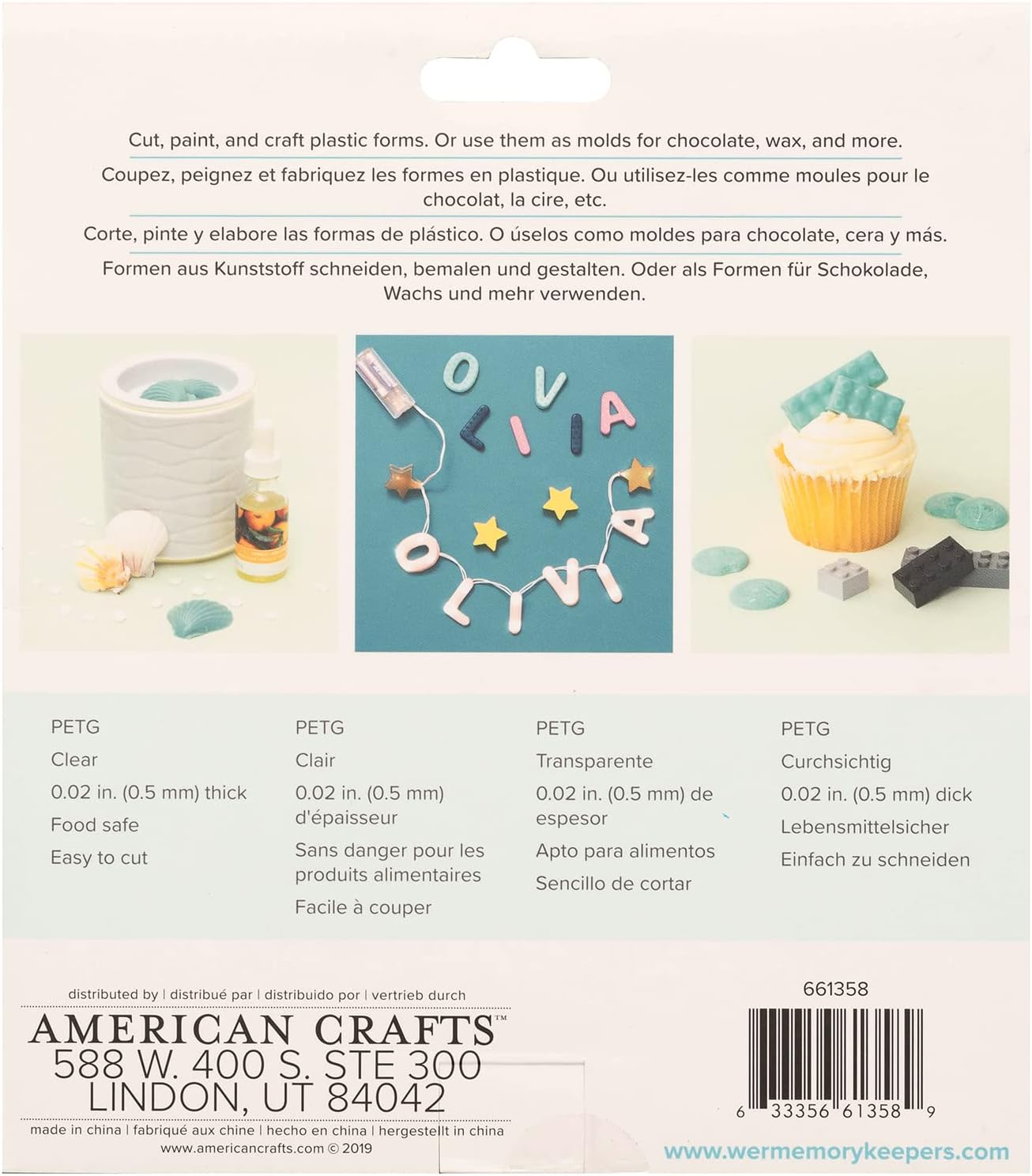 Back packaging of the We R Makers Mold Press Clear Plastic Sheets - 40 Pack.