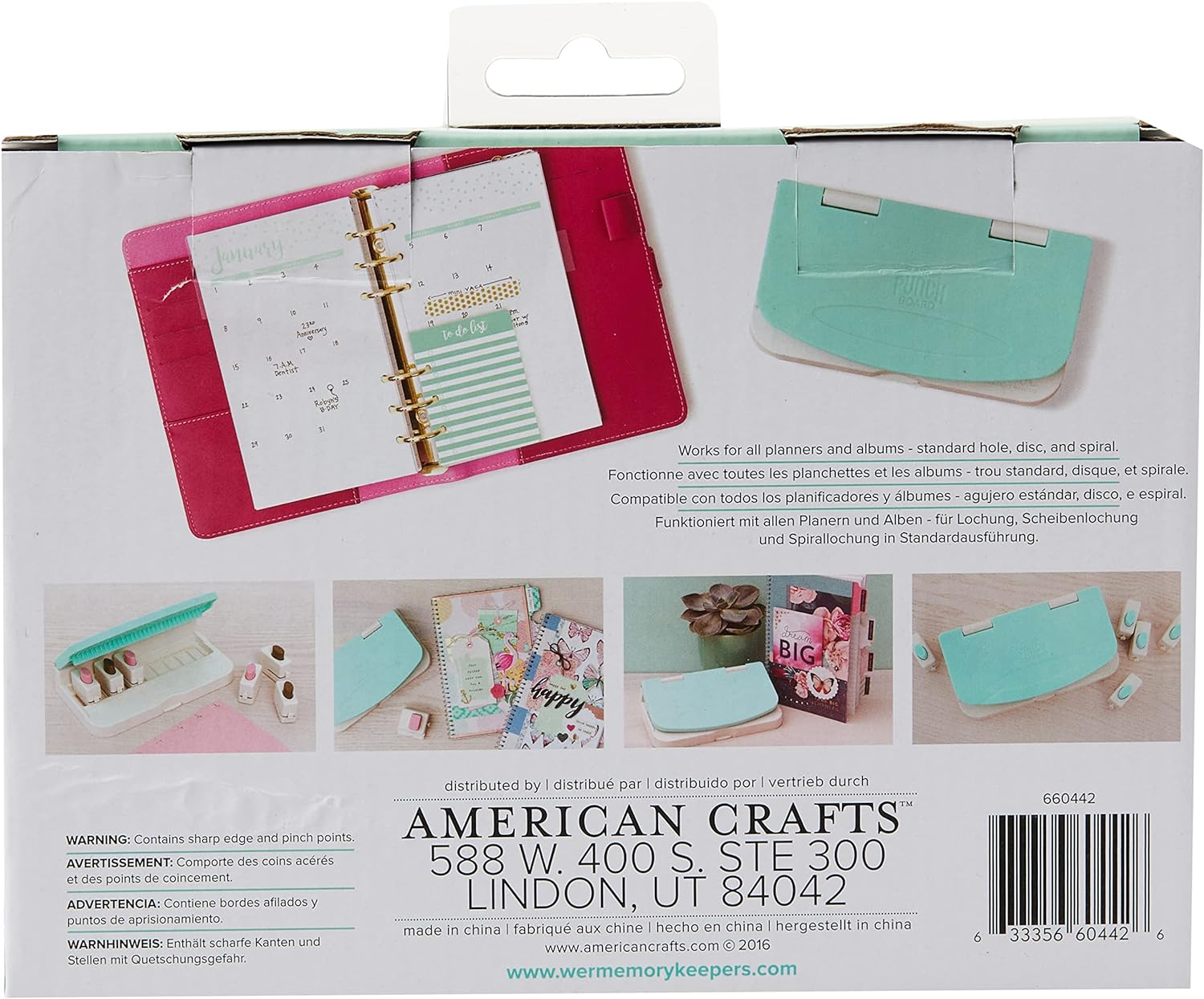 Back packaging of the We R Makers Punch Board Kit.