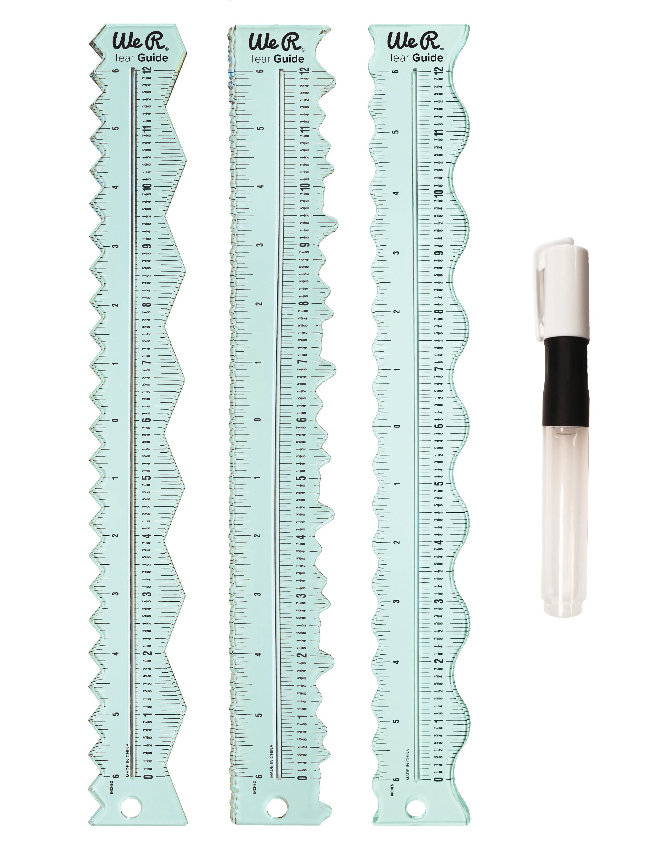 Items included in the We R Makers Tear Guide Rulers.