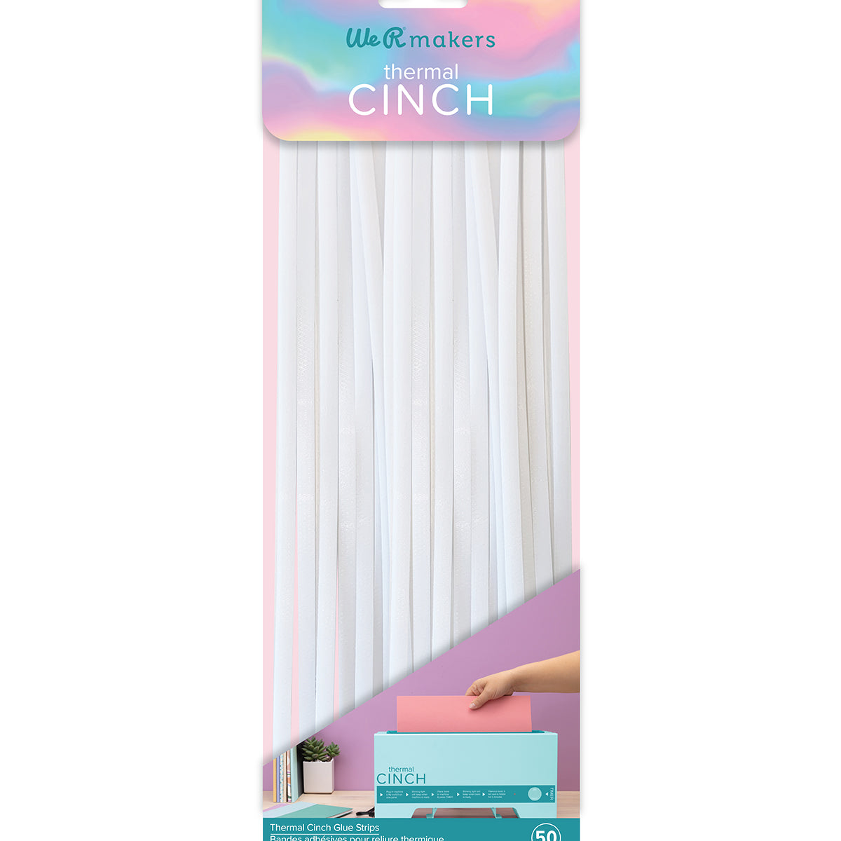 Front of package for We R Makers Thermal Cinch Glue Strips - 50 Pack