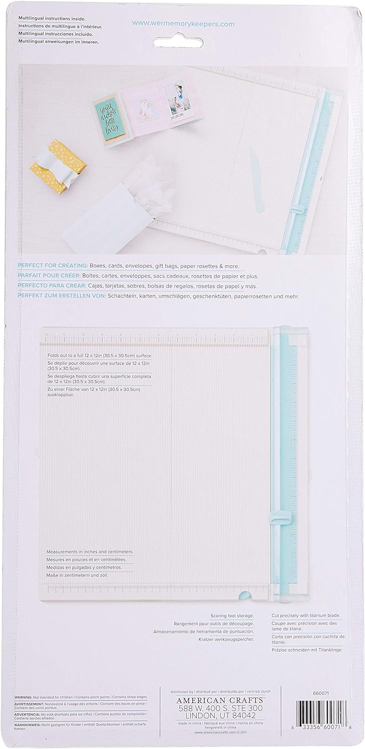 Back packaging of the We R Makers Trim & Score Board with One Blade.