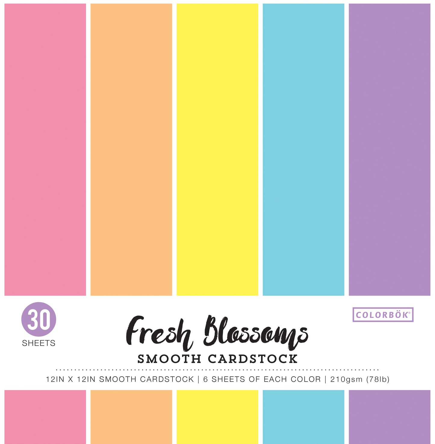 Colorbok 78lb Smooth Cardstock 12"X12" 30/Pkg-Fresh Blossoms, 5 Colors/6 Each