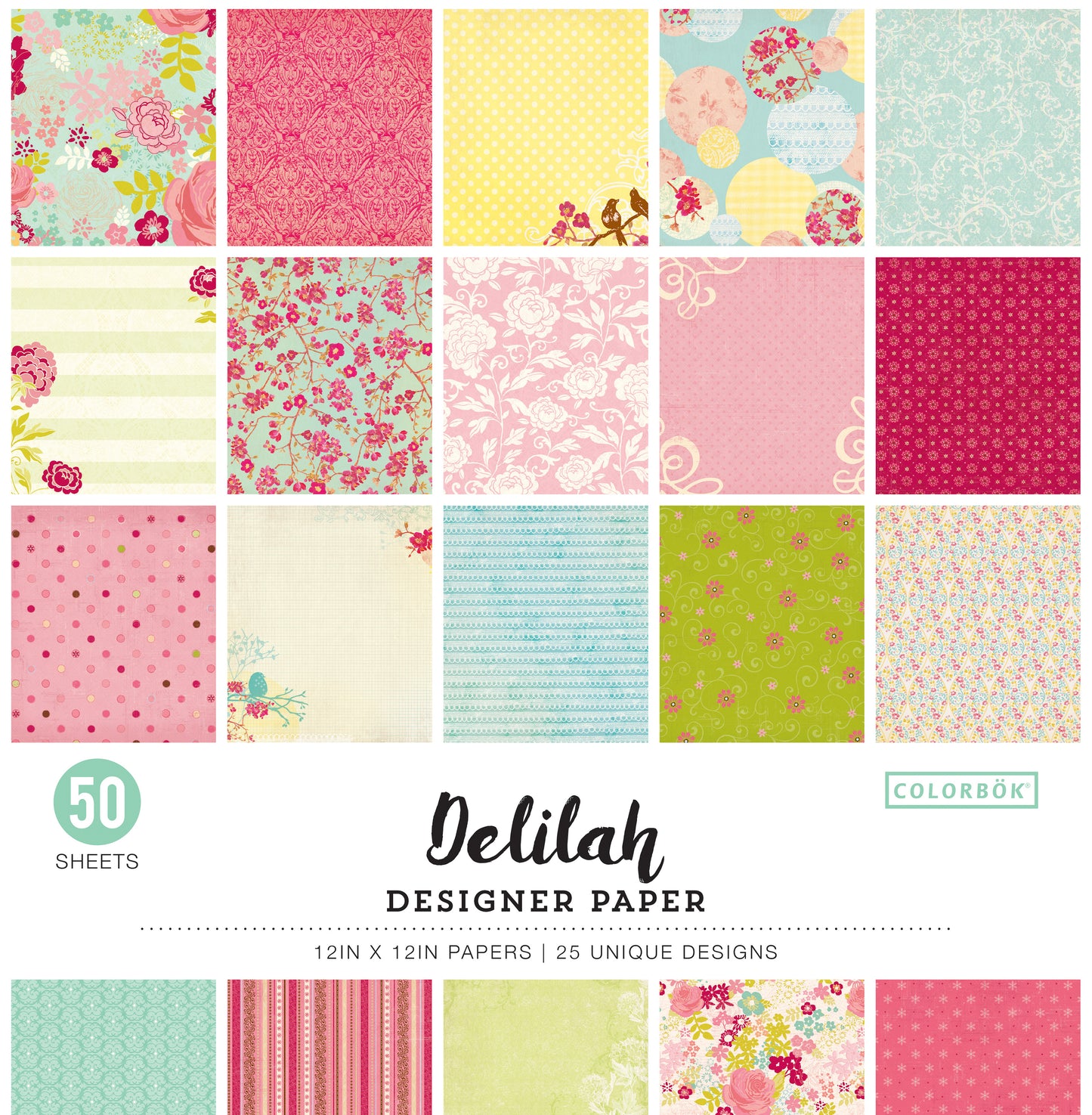 Colorbok 68lb Designer Single-Sided Paper 12"X12" 50/Pkg-Delilah, 25 Designs/2 Each