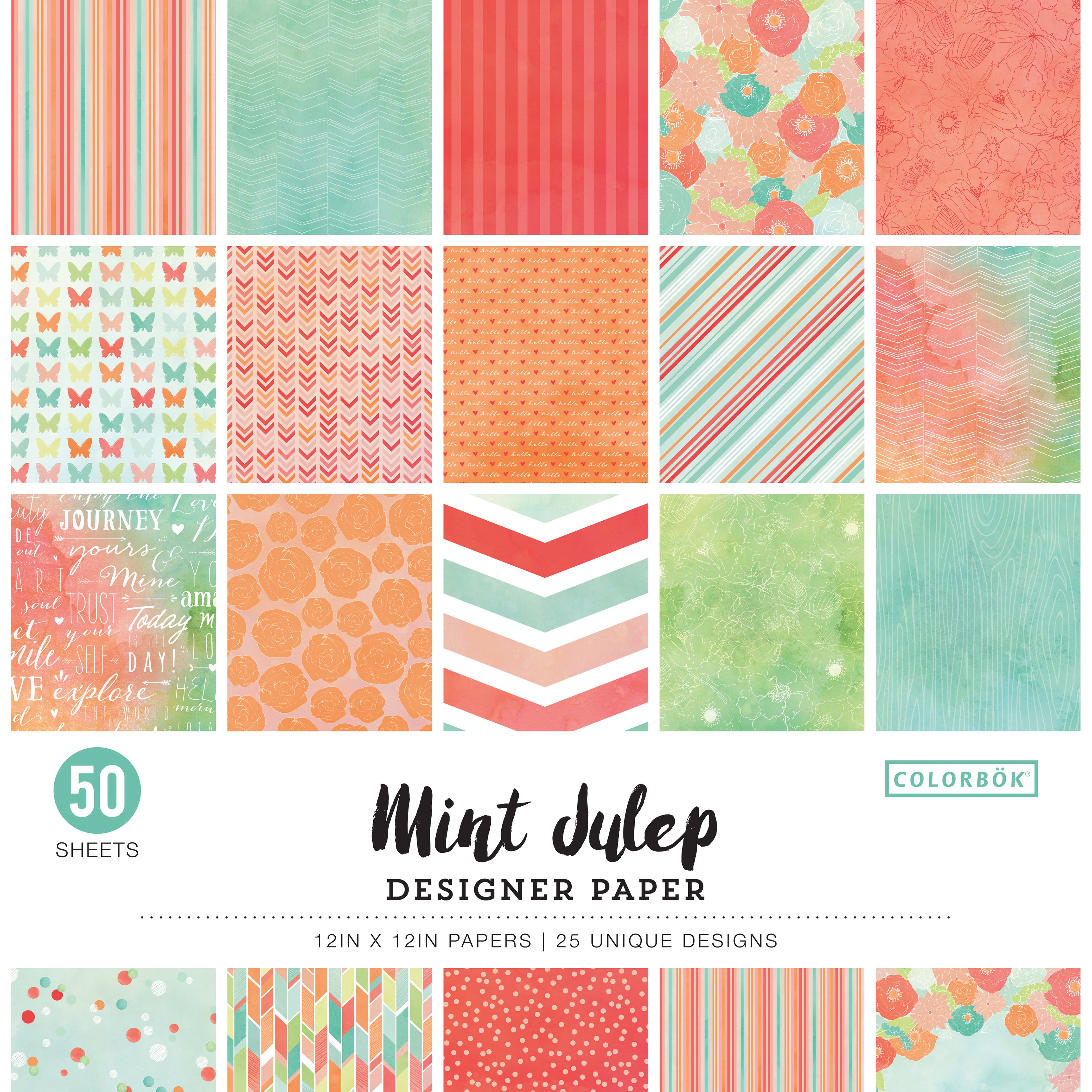 Colorbok 68lb Designer Single-Sided 12x12" Paper - Mint Julep, 50 sheets