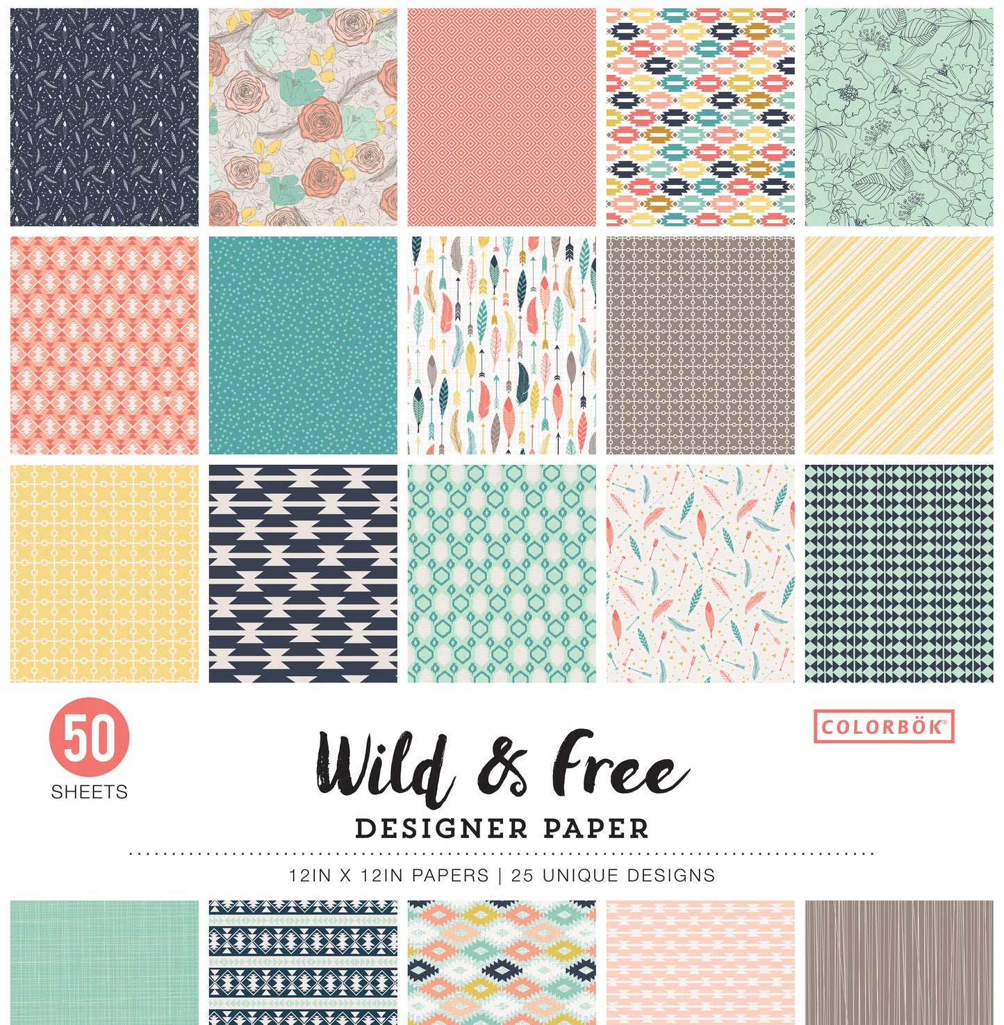 Colorbok 68lb Designer Single-Sided Paper 12"X12" 50/Pkg-Wild & Free, 25 Designs/2 Each