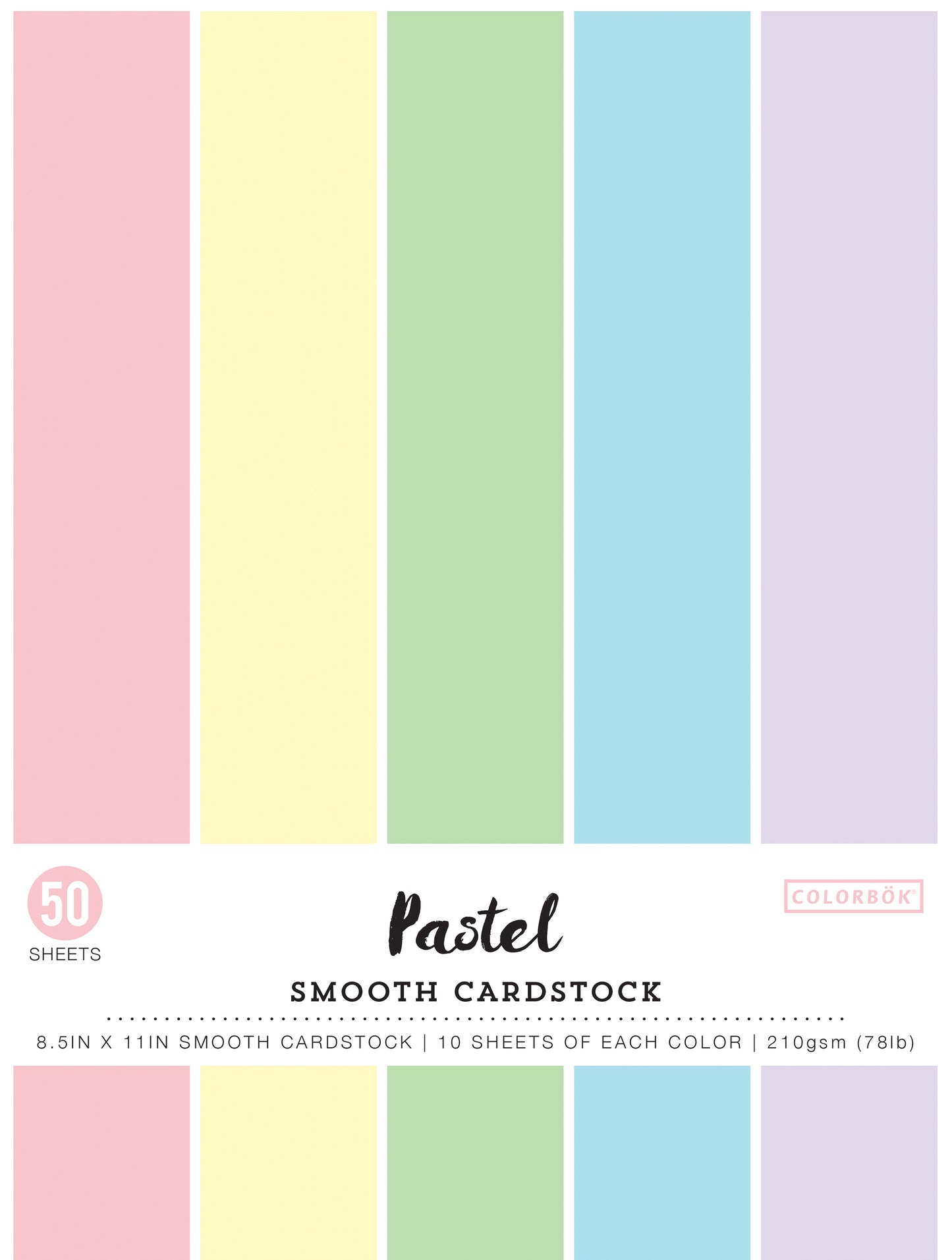 Colorbok 78lb Smooth Cardstock 8.5"X11" 50/Pkg-Pastel, 5 Colors/10 Each