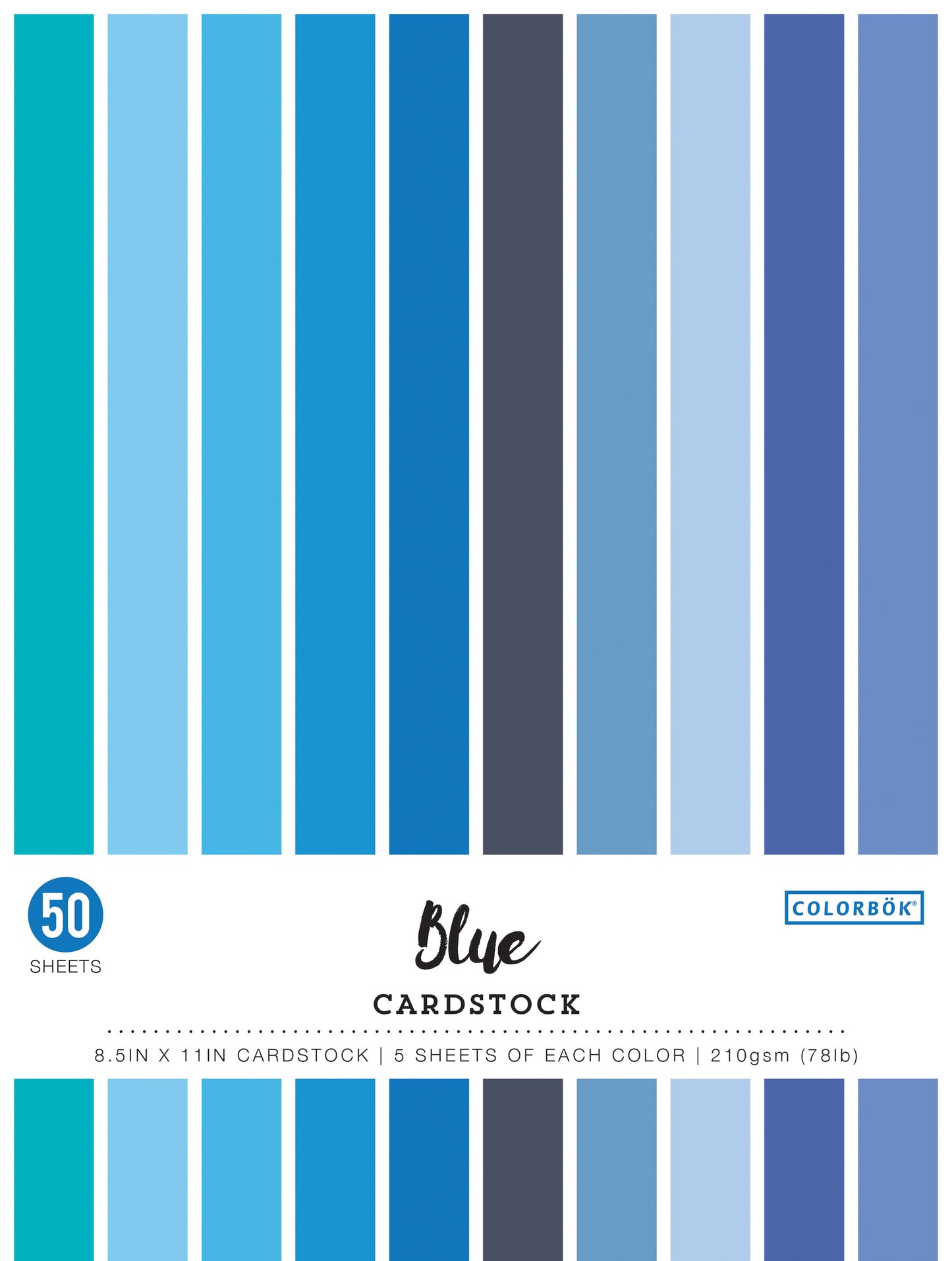 Colorbok 78lb Smooth Cardstock 8.5"X11" 50/Pkg-Blues, 5 Colors/10 Each