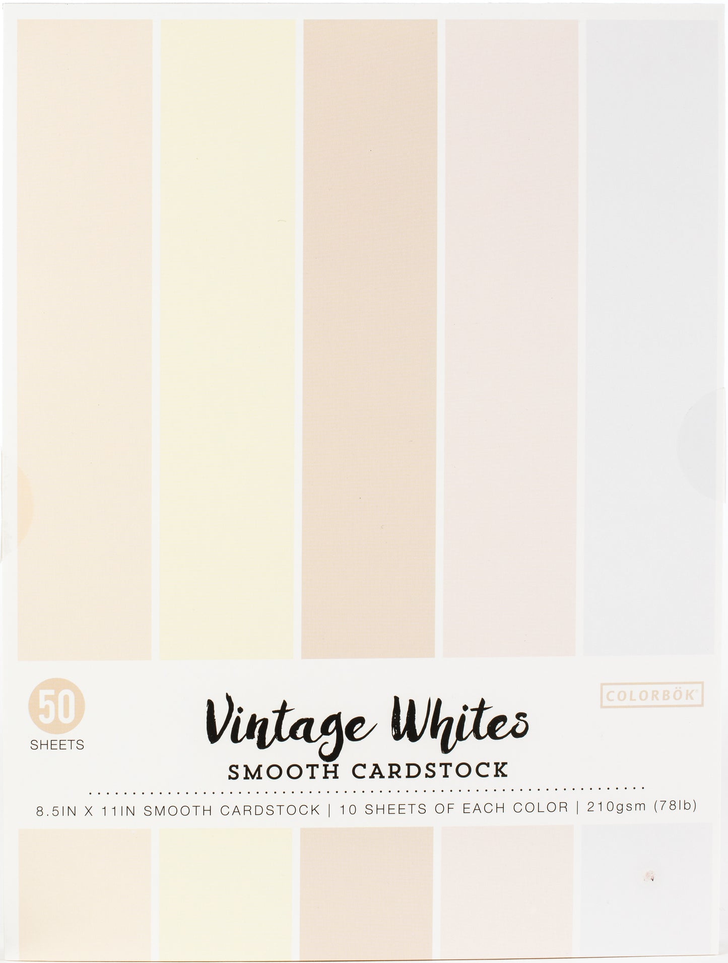 Colorbok 78lb Smooth Cardstock 8.5"X11" 50/Pkg-Vintage Whites, 5 Colors/10 Each