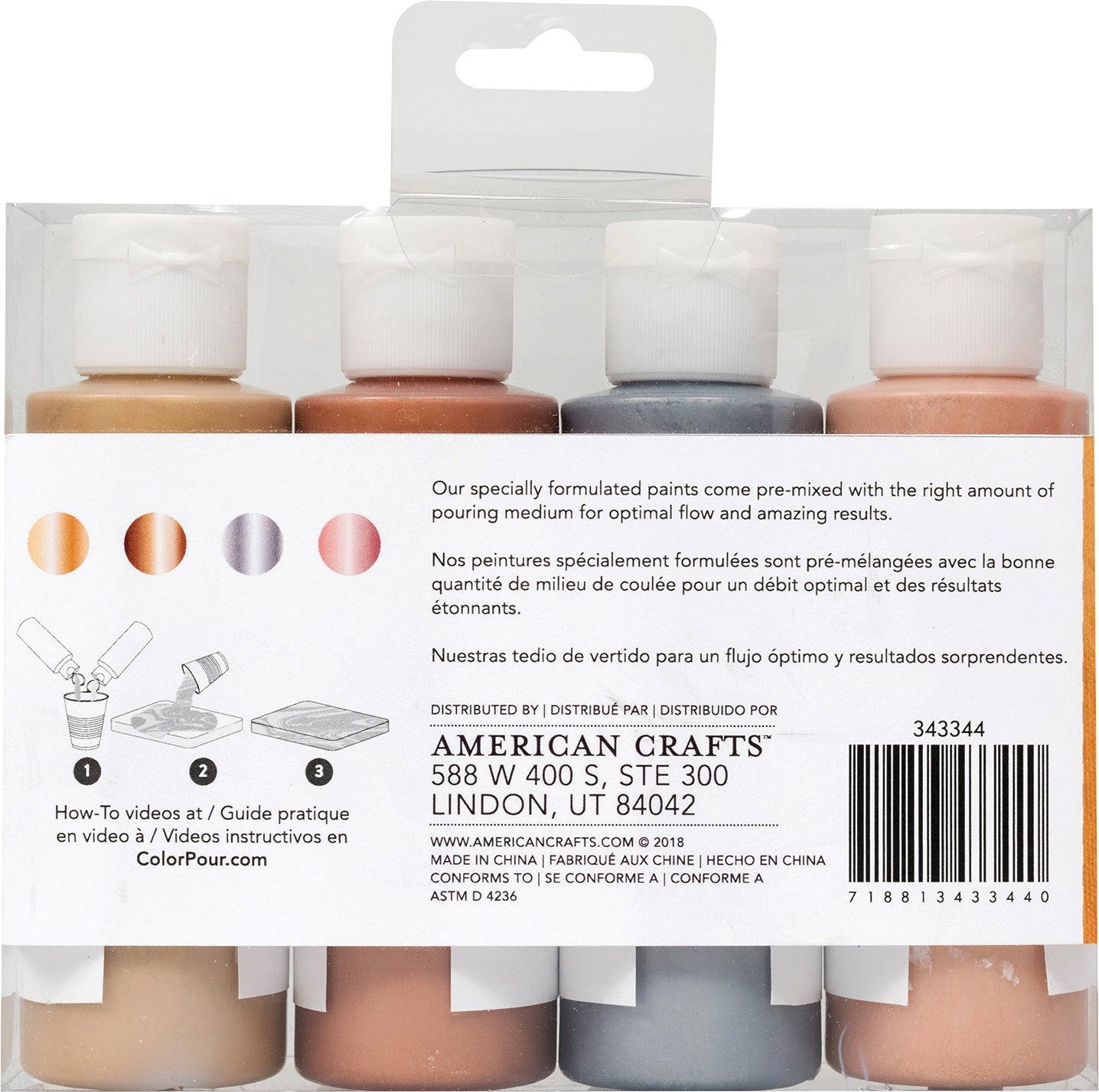 American Crafts Color Pour Pre-Mixed Paint Kit 4/Pkg-Mixed Metal Metallic