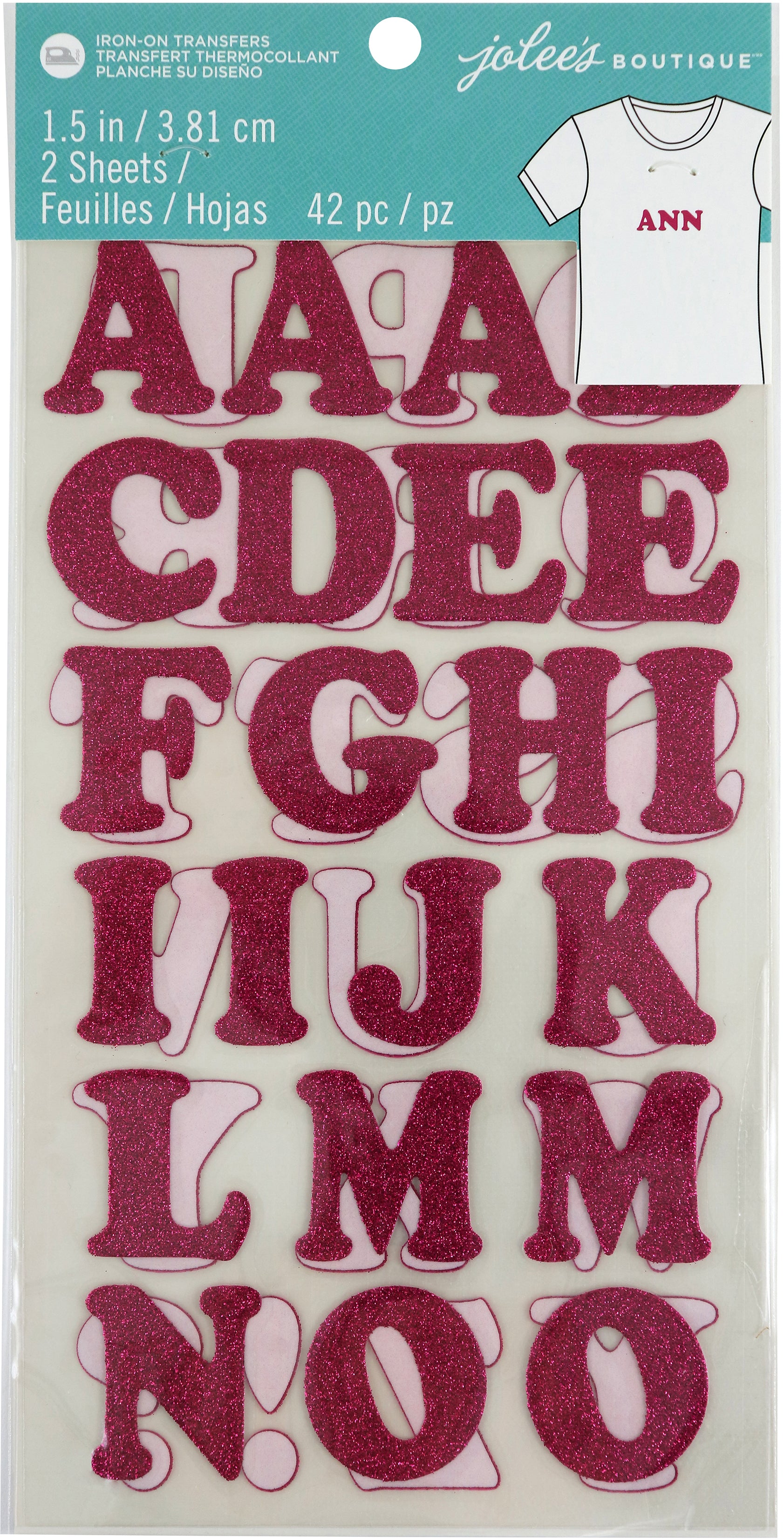 Jolee's Iron on Letters 1.5 Pink Glitter