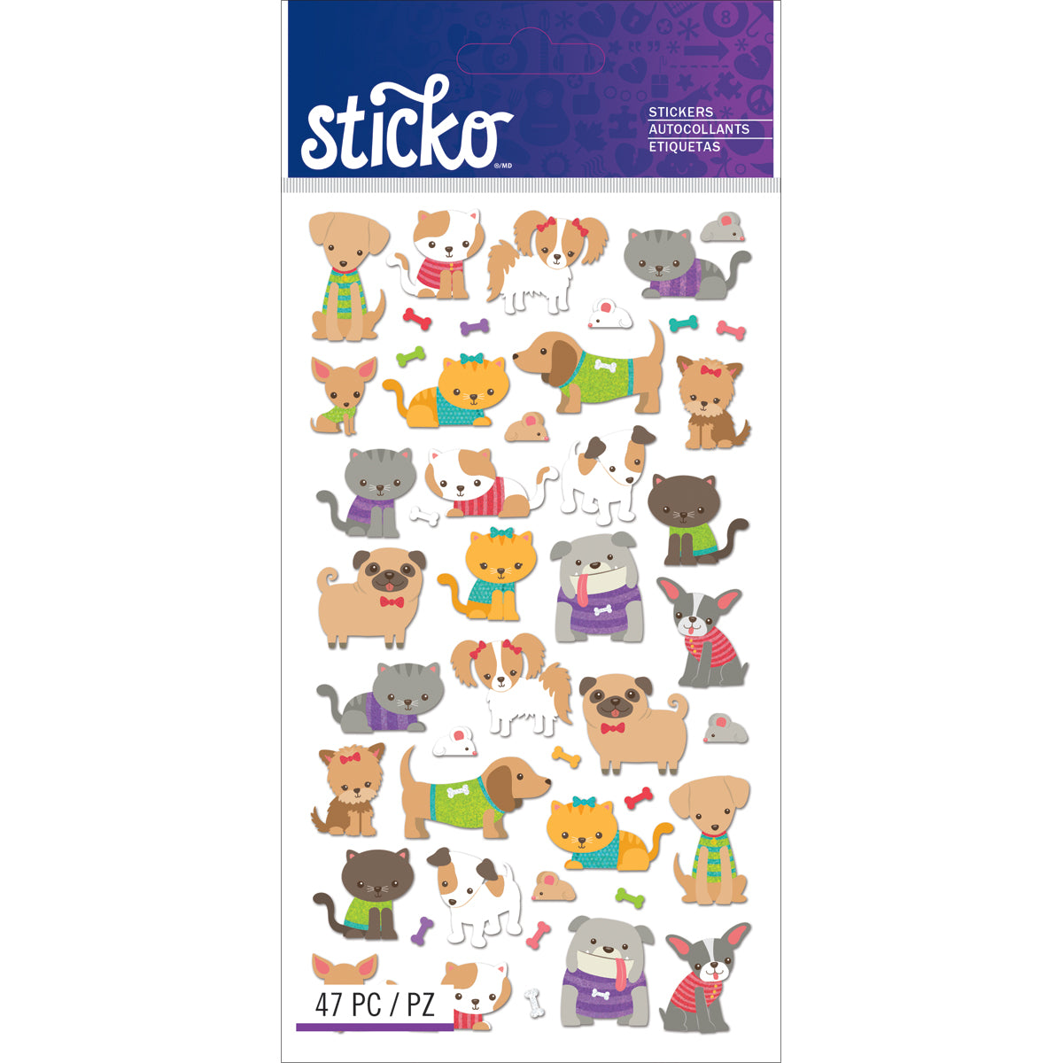 Sticko Stickers - Tiny Cats & Dogs, 47pcs