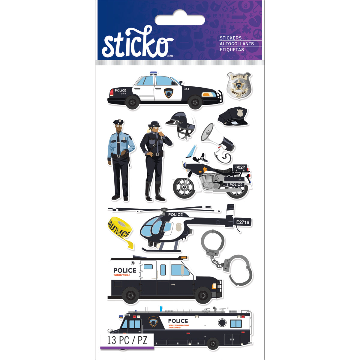 Sticko Stickers - Police Officer Cars, 13pcs