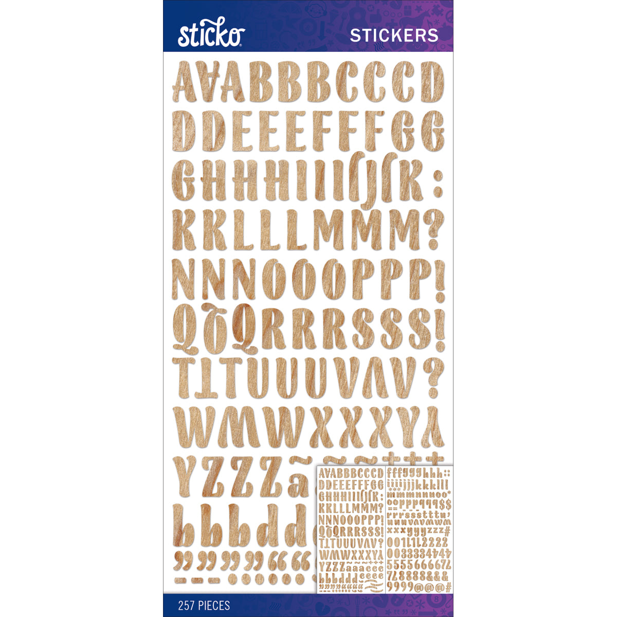 Sticko Alphabet Stickers-Wood Grain Blanc Small