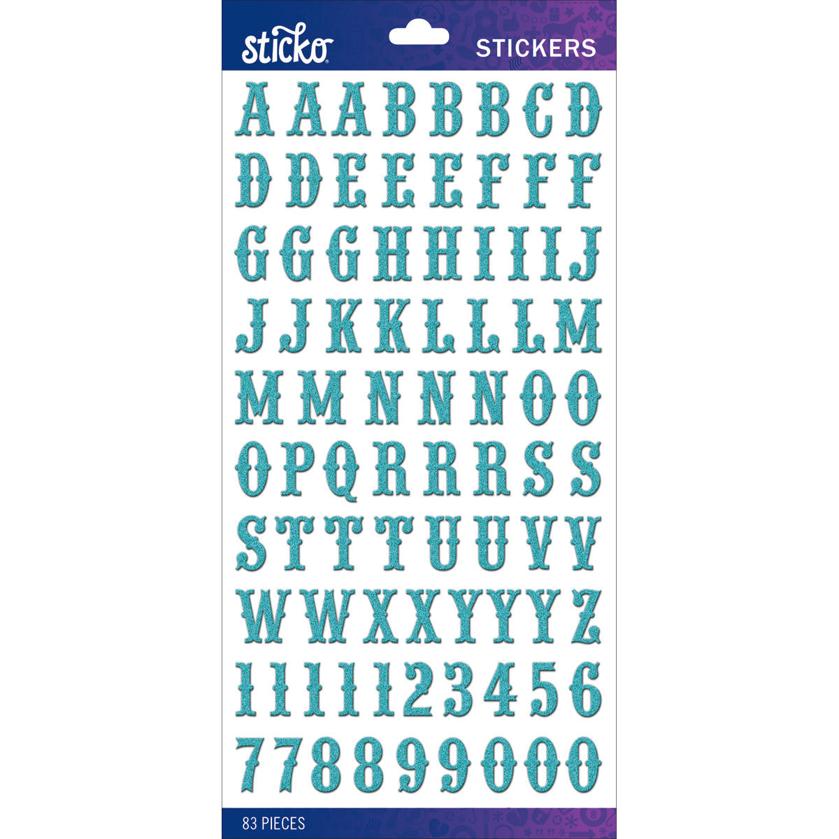Sticko Alphabet Stickers - Carnival Small, Teal Glitter, 83pcs