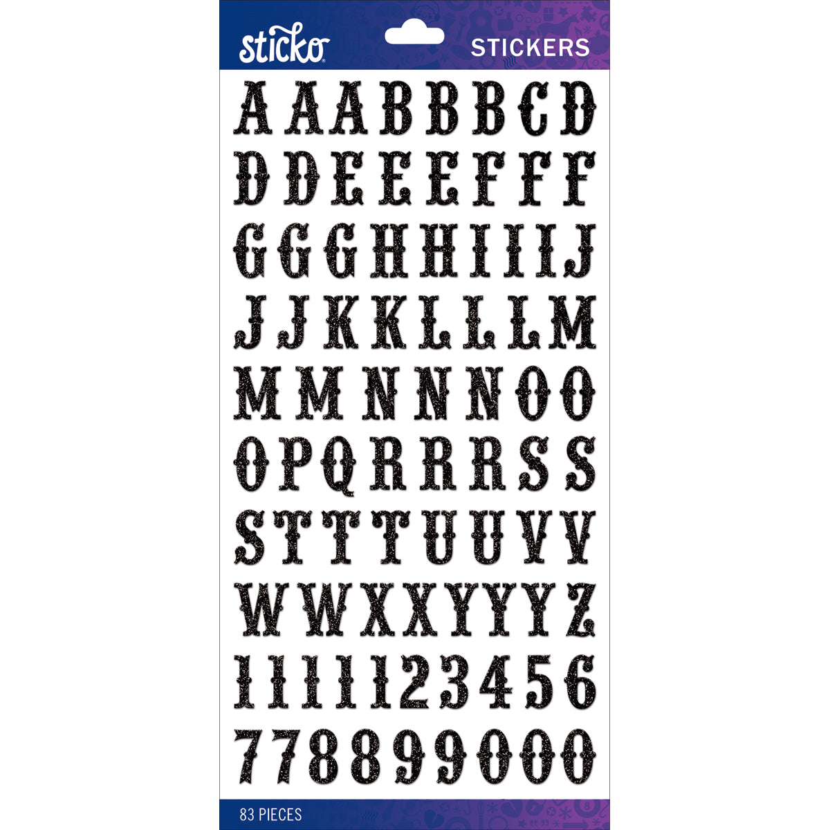 Sticko Alphabet Stickers - Carnival Small, Black Glitter, 83pcs