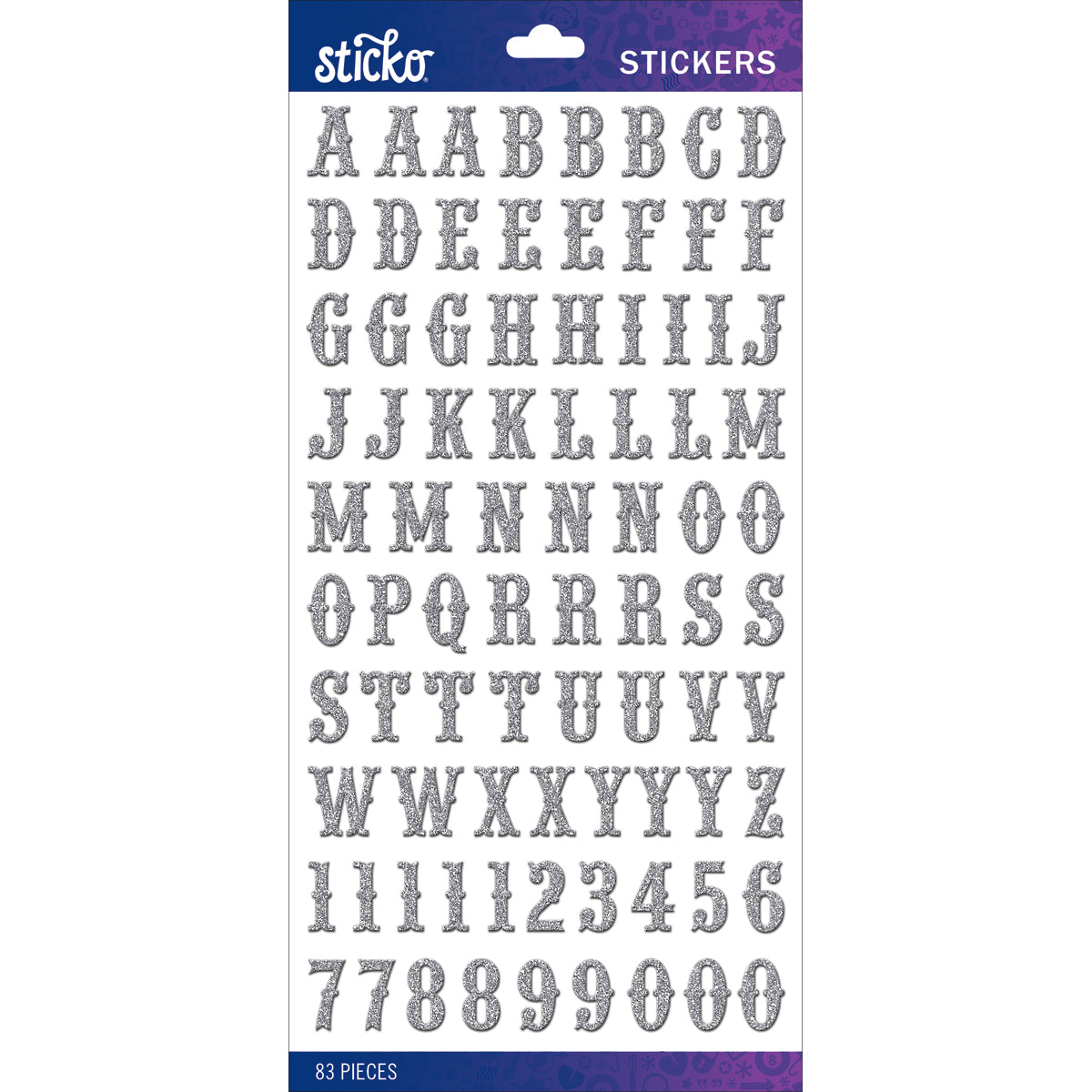 Sticko Alphabet Stickers - Carnival, Silver Glitter, 83pcs