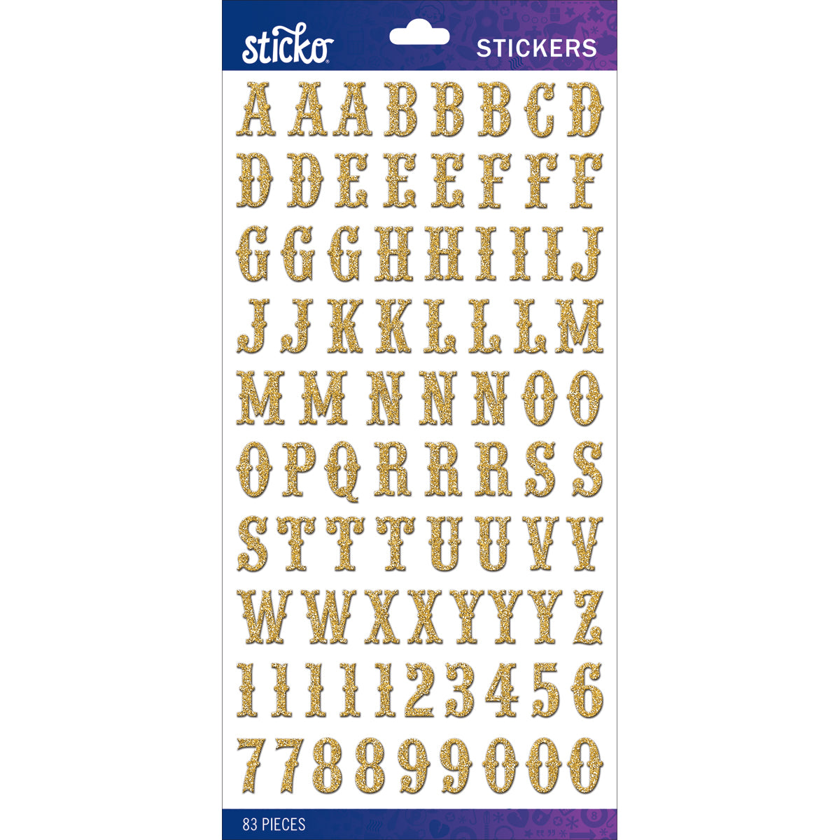 Sticko Alphabet Stickers - Carnival Small, Gold Glitter, 83pcs