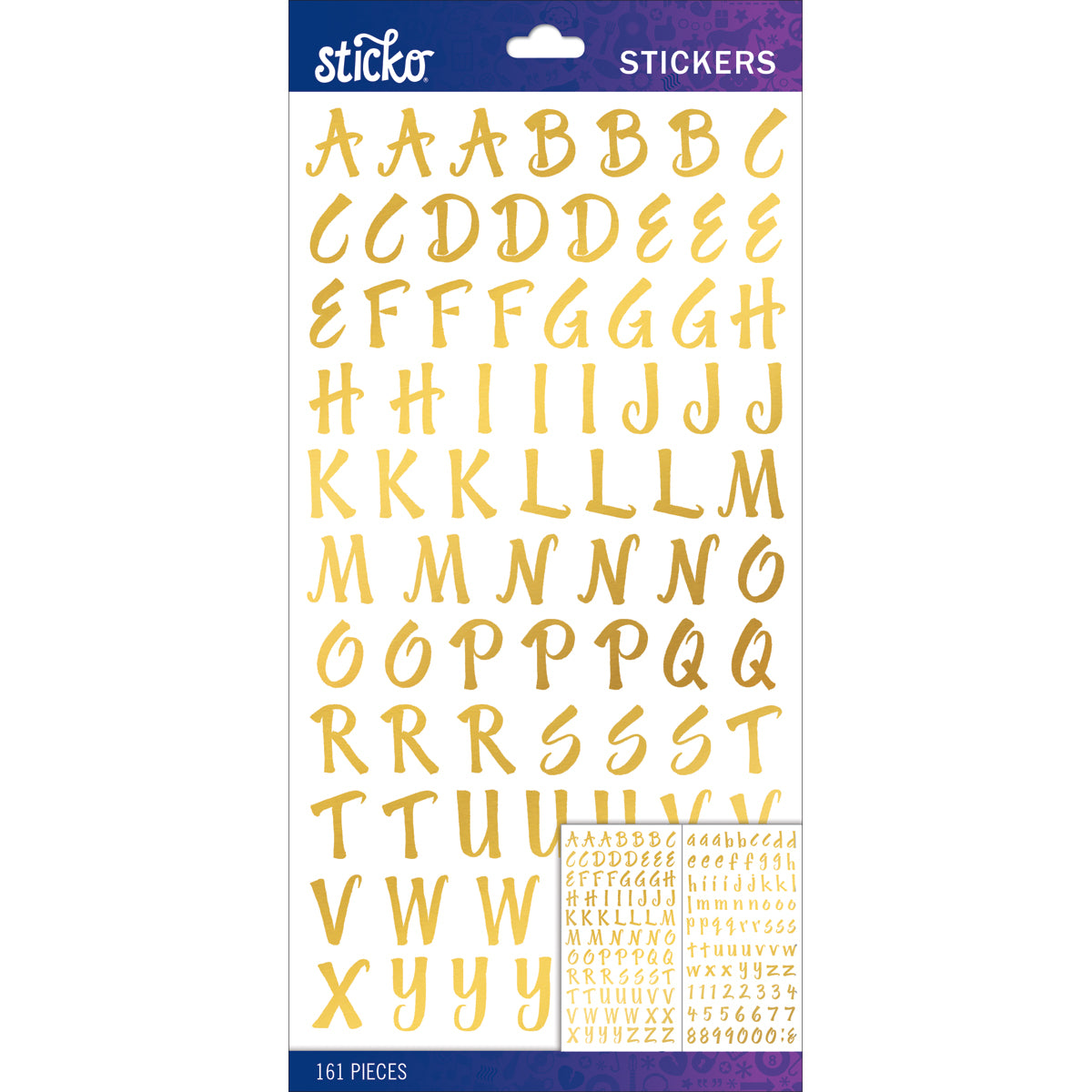 Sticko Alphabet Stickers - Brush Small, Gold Foil, 161pcs