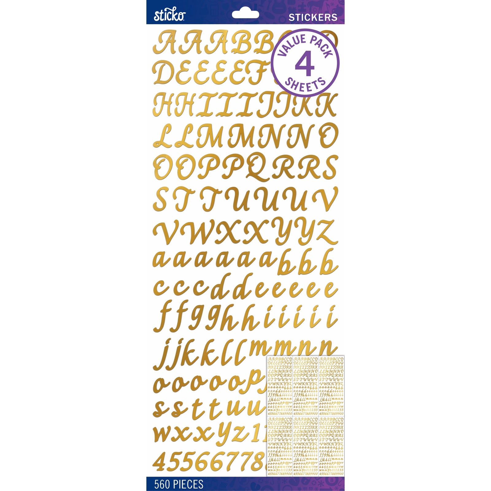 Sticko Alphabet Stickers - Script, Gold Foil, 560pcs