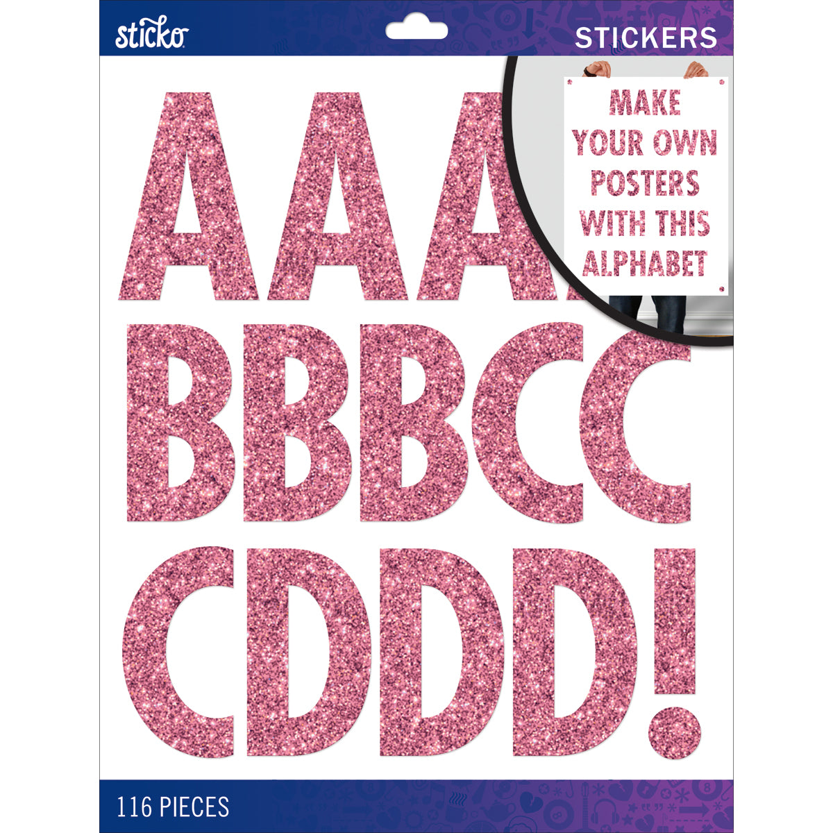 Sticko XL Alphabet Stickers-Pink Glitter Futura Regular XL