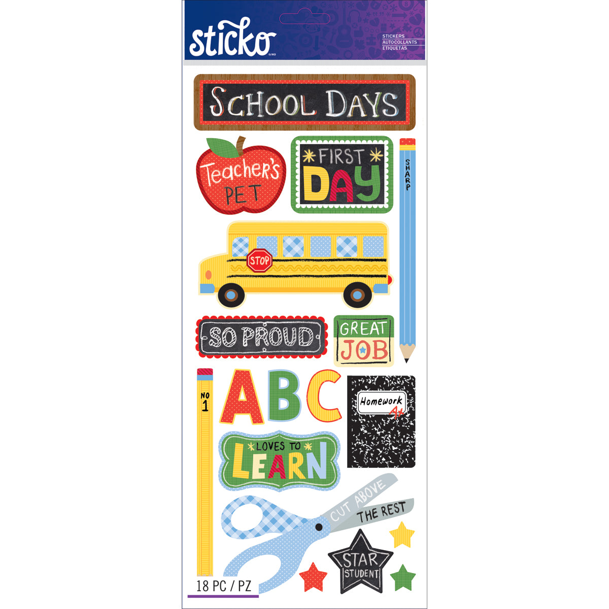 Sticko Stickers - School, 18pcs