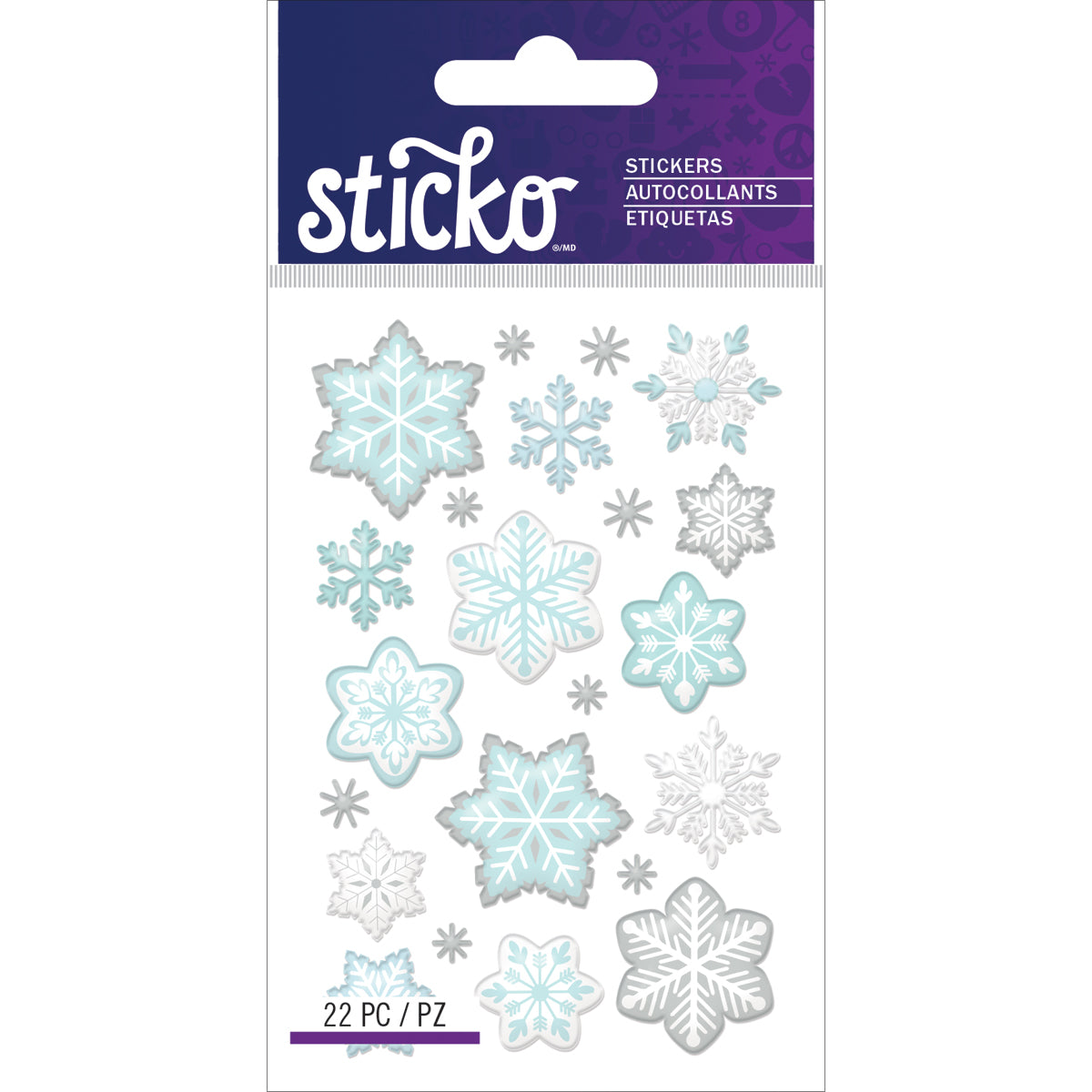Sticko Stickers - Light Blue Snowflakes, 22pcs