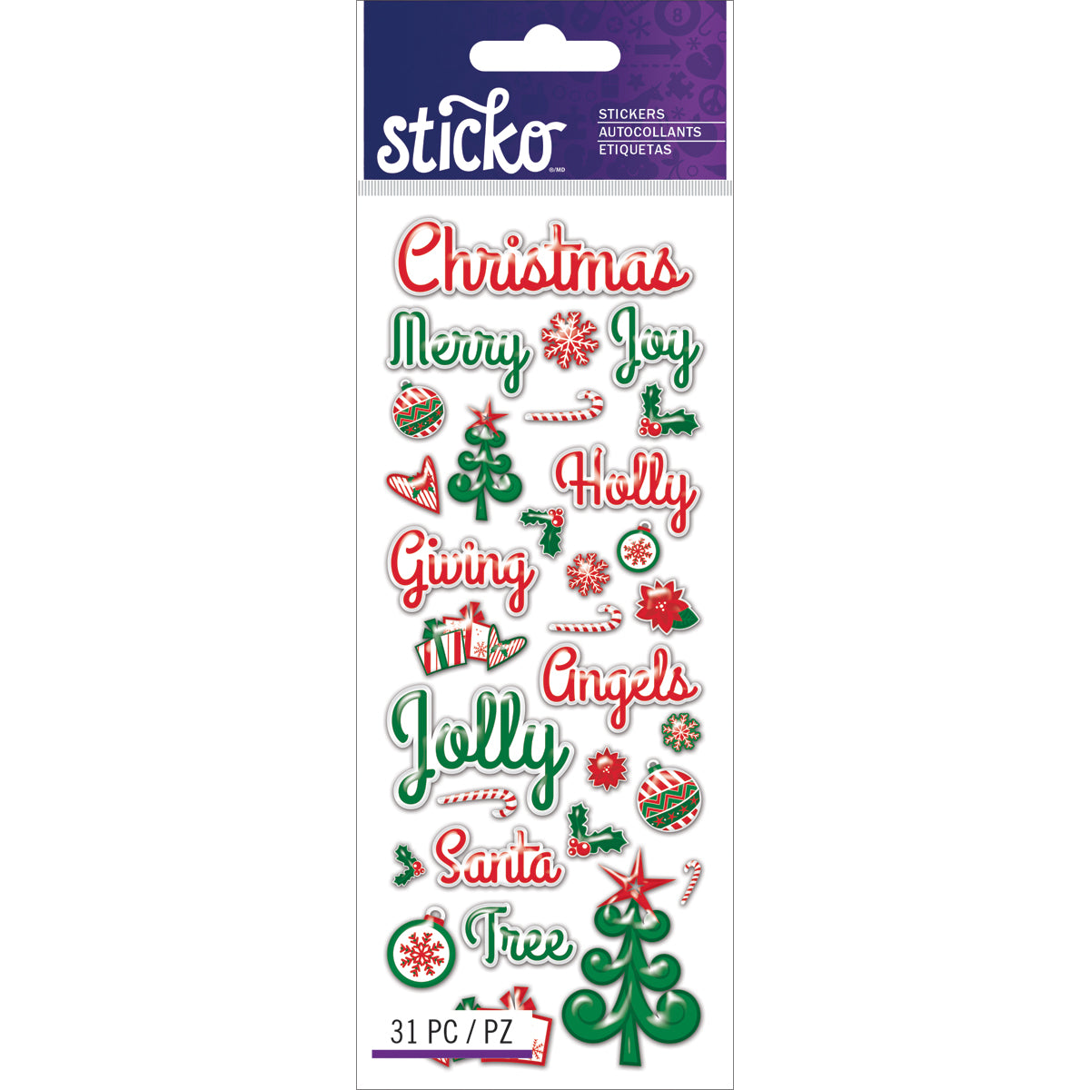 Sticko Christmas Words Stickers, 31pcs