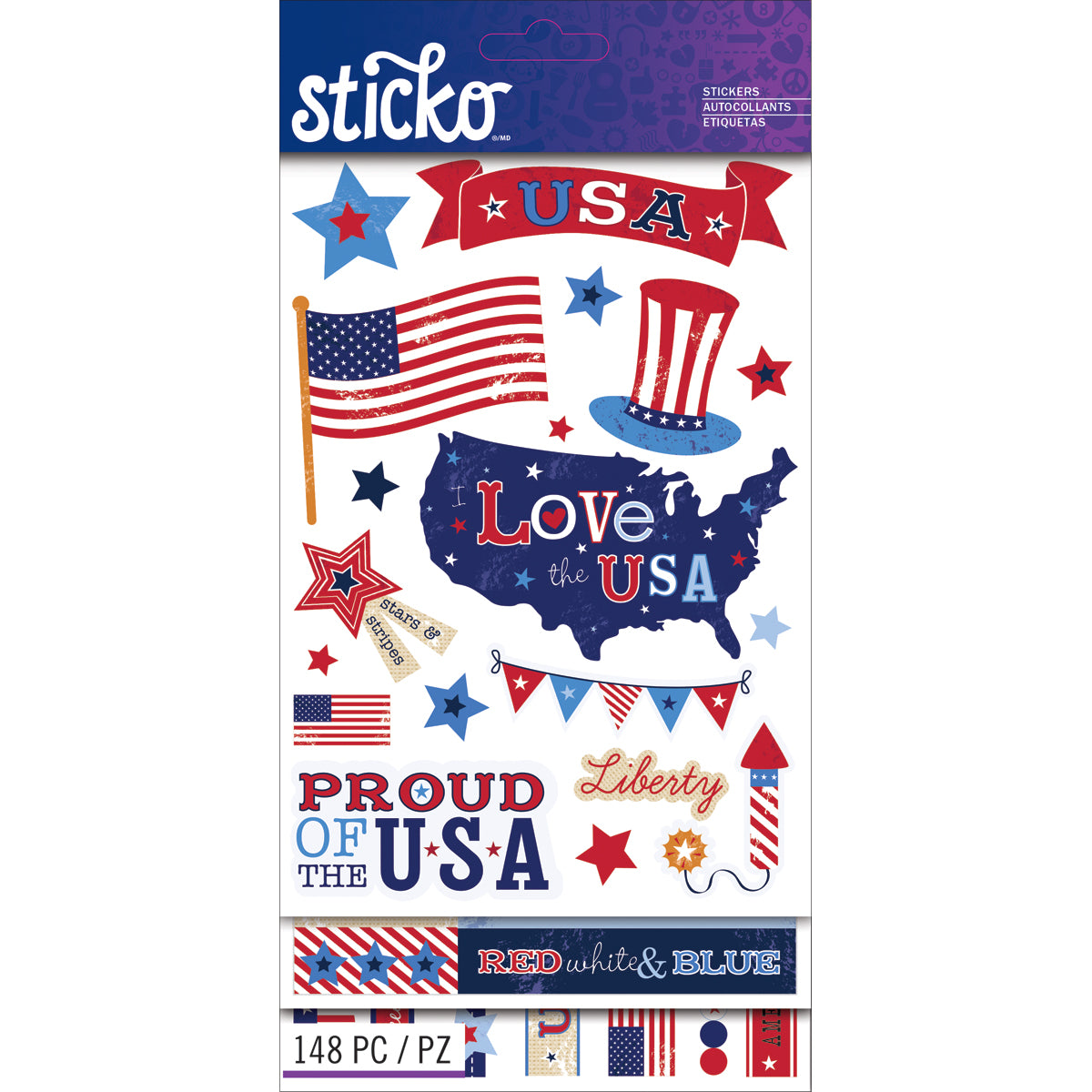 Sticko Themed Flip Pack Stickers - Patriotic, 148pcs