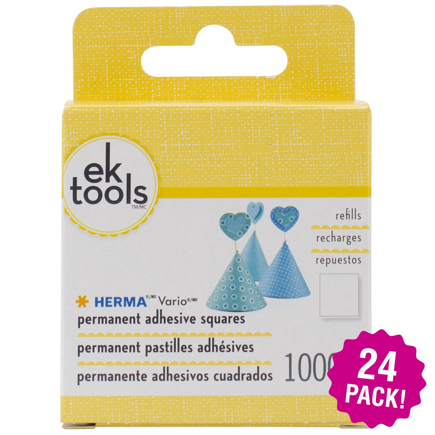 Multipack of 24 - EK Tools HERMA Vario Adhesive Tab Refill Permanent-Permanent-1000pcs, For E5501074
