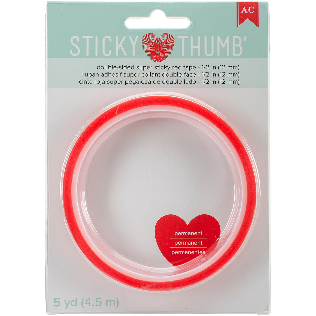 Sticky Thumb Double-Sided Super Sticky Red Tape-.5"X5yd