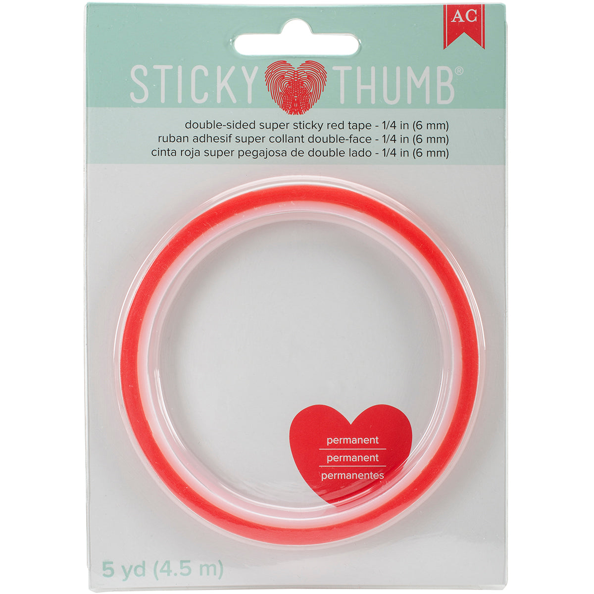 Sticky Thumb Double-Sided Super Sticky Red Tape - 0.25" x 5 yards