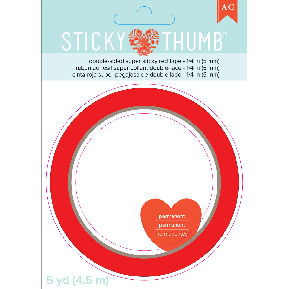 Sticky Thumb Double-Sided Super Sticky Red Tape - 0.25" x 5 yards