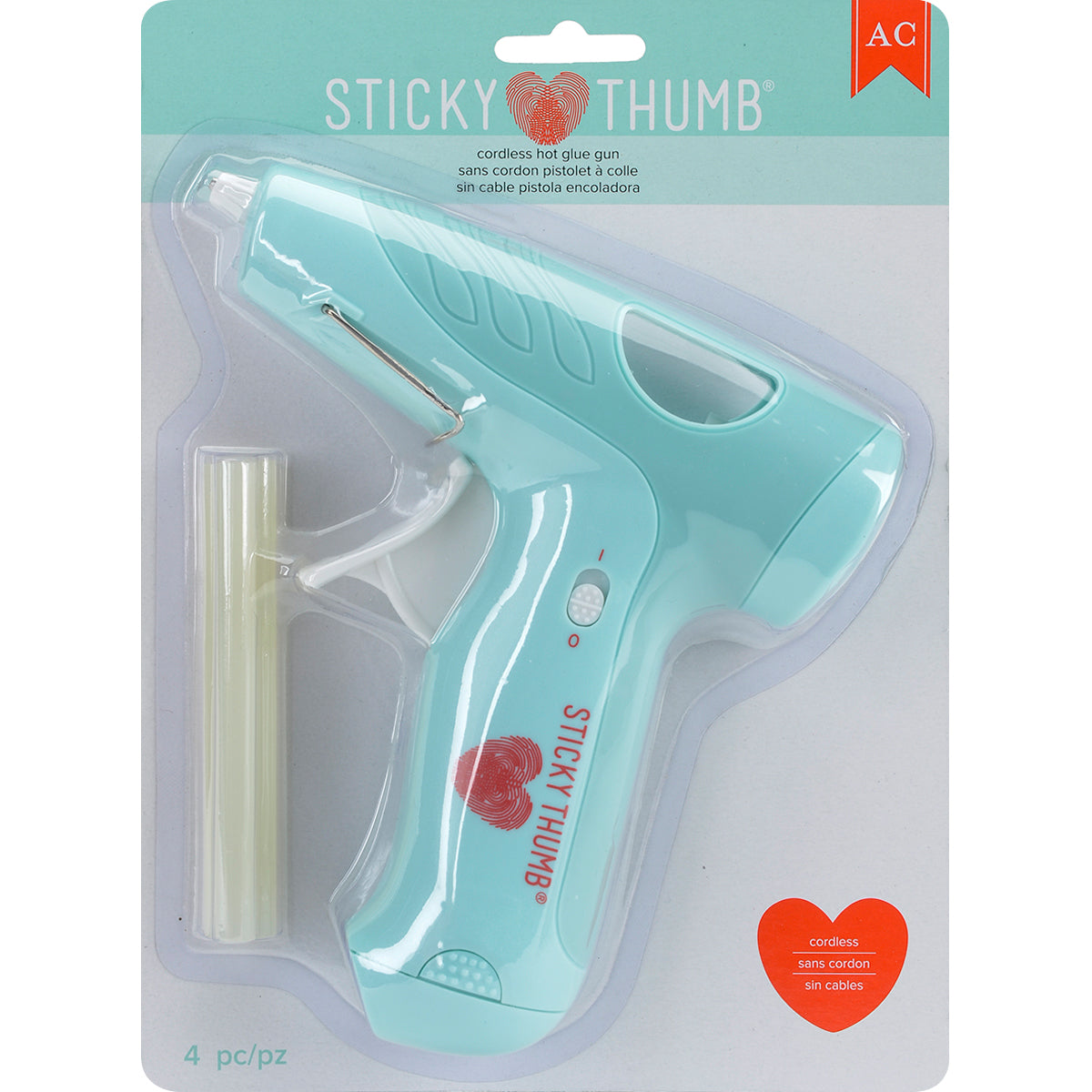 Sticky Thumb Cordless Mini Hot Glue Gun, High Temp