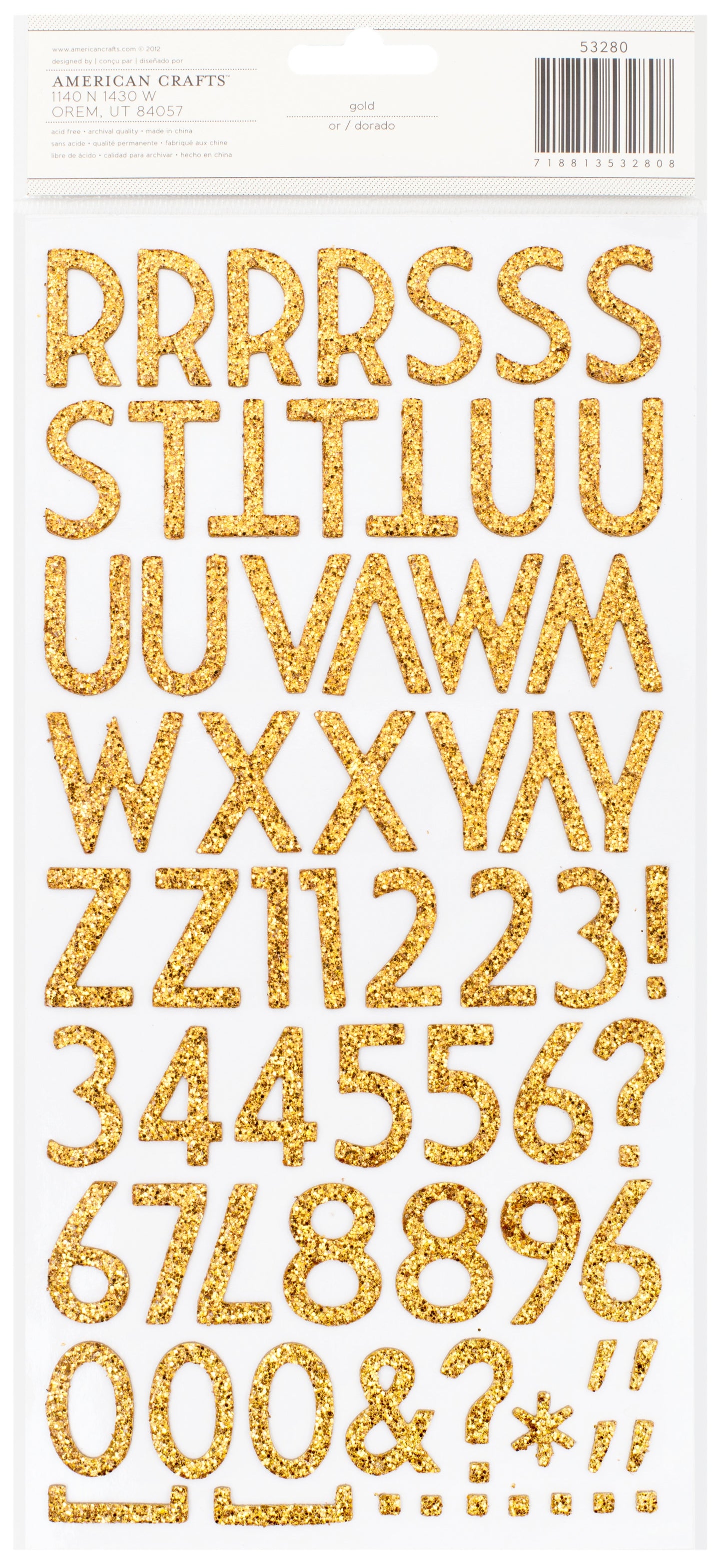 American Crafts Chipboard Alphabet Stickers-Wisecrack-Gold Glitter, 135/Pkg