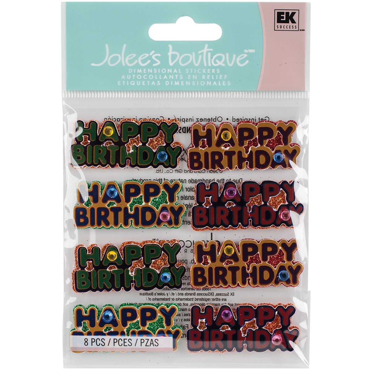 Jolee's Cabochon Dimensional Repeat Stickers-Happy Birthday Words