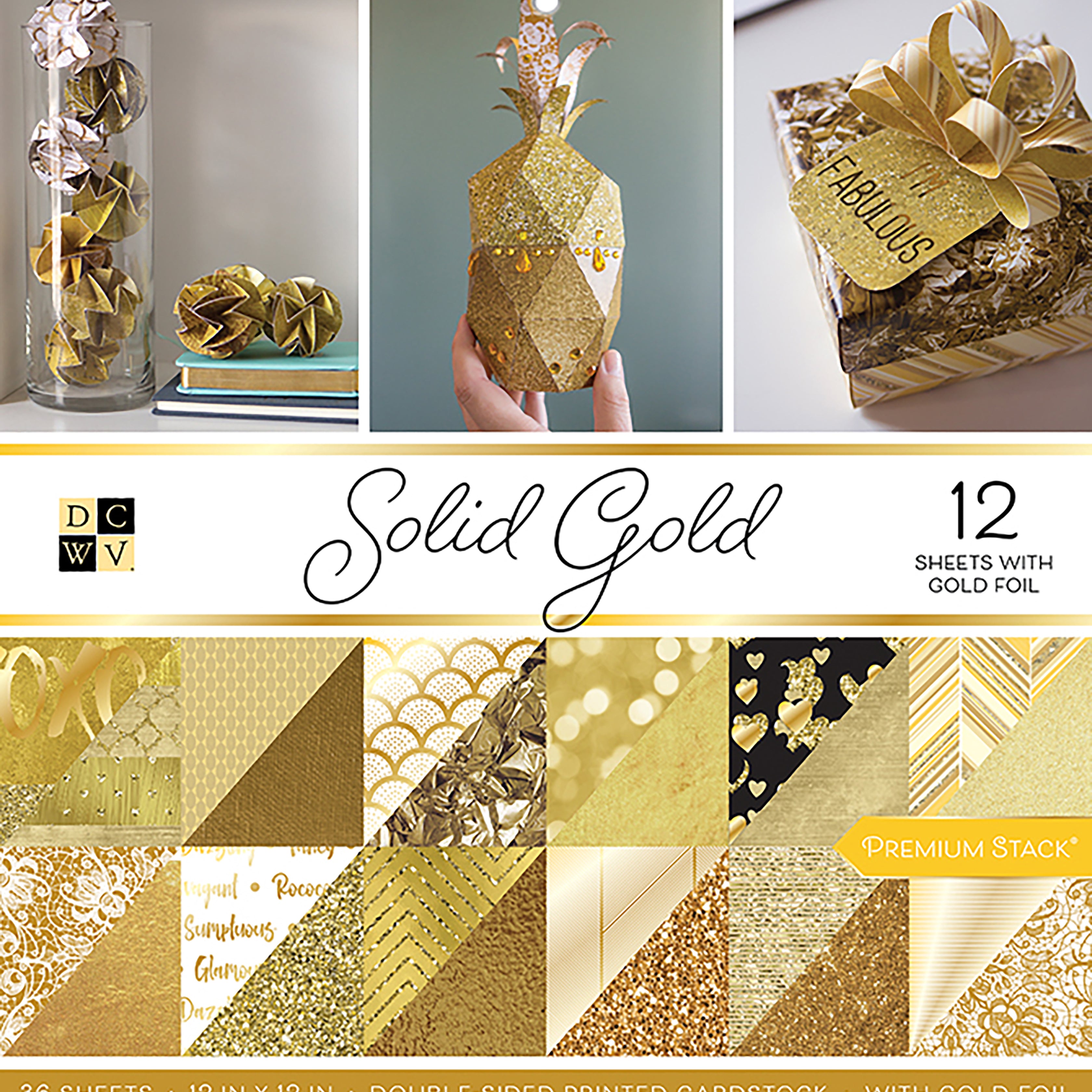 DCWV Double-Sided 12x12" Cardstock Stack - Solid Gold