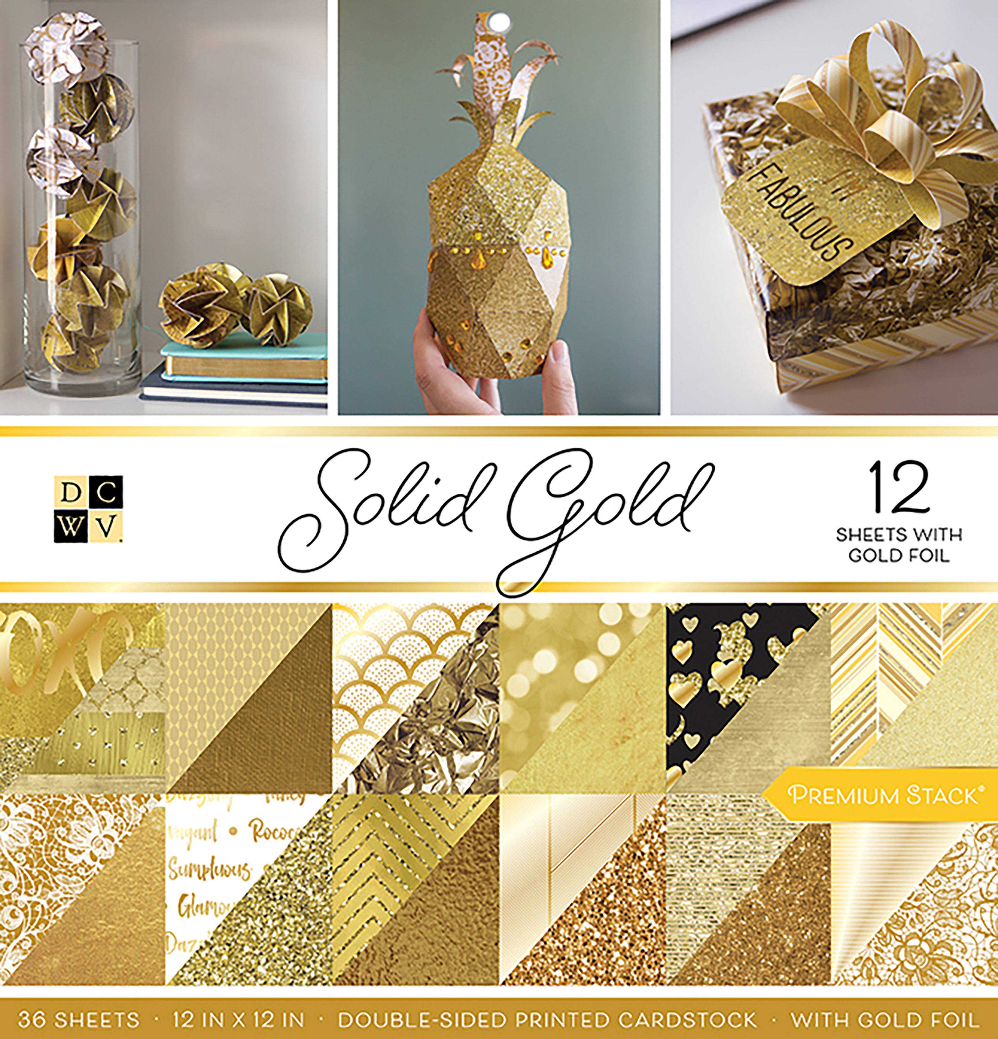 DCWV Double-Sided 12x12" Cardstock Stack - Solid Gold