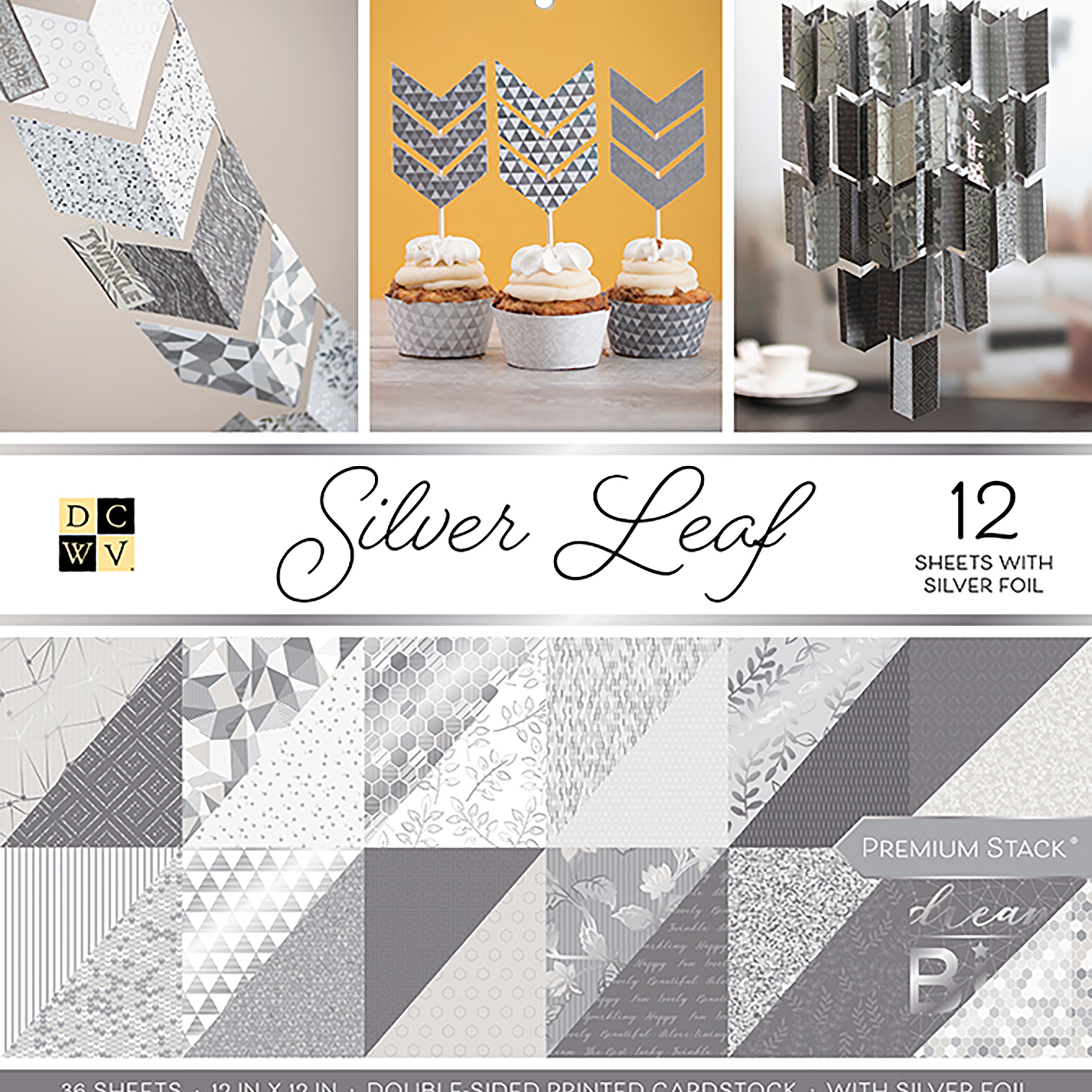 DCWV Double-Sided 12x12" Cardstock Stack - Silver Leaf