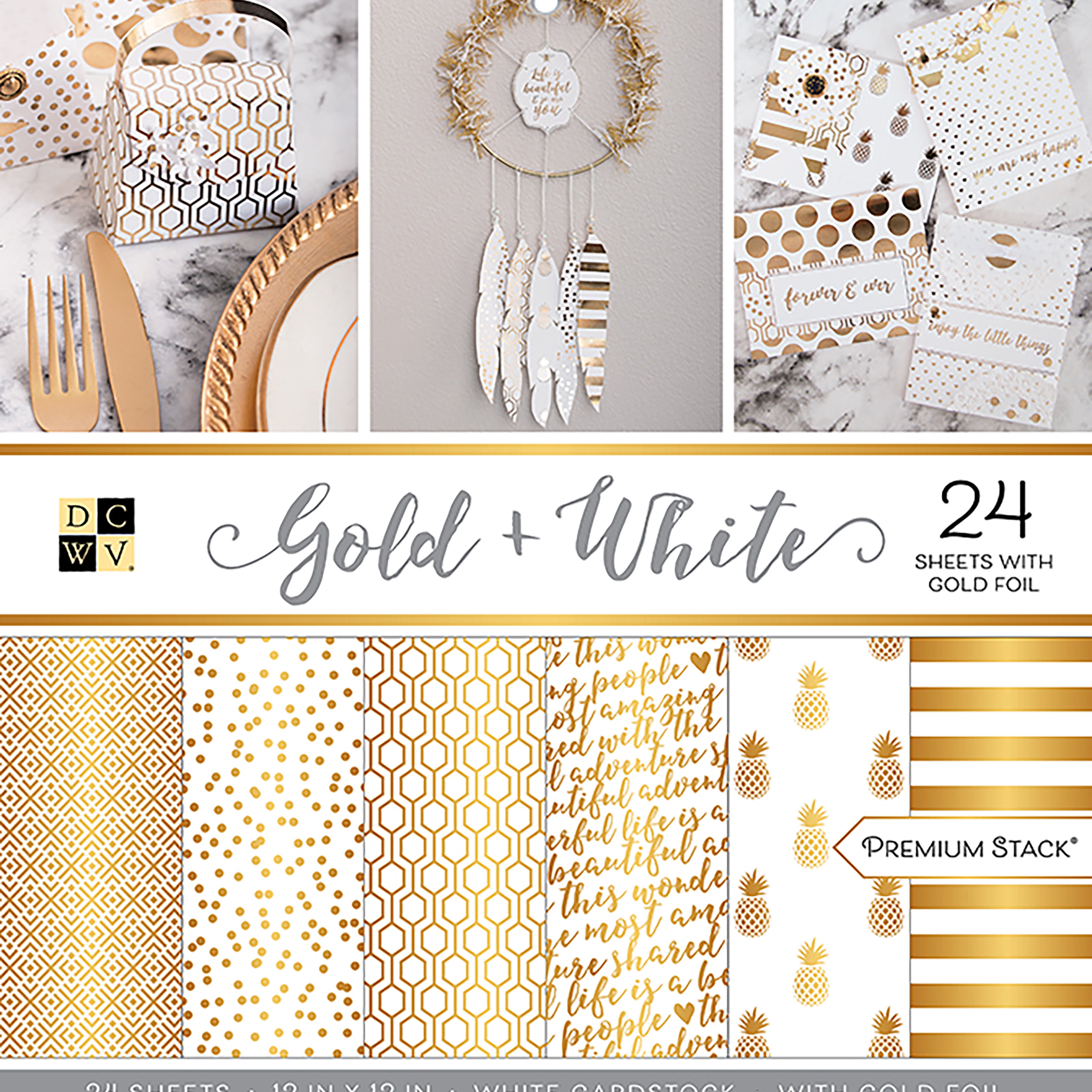 DCWV Gold & White Single-Sided 12x12" Cardstock Stack