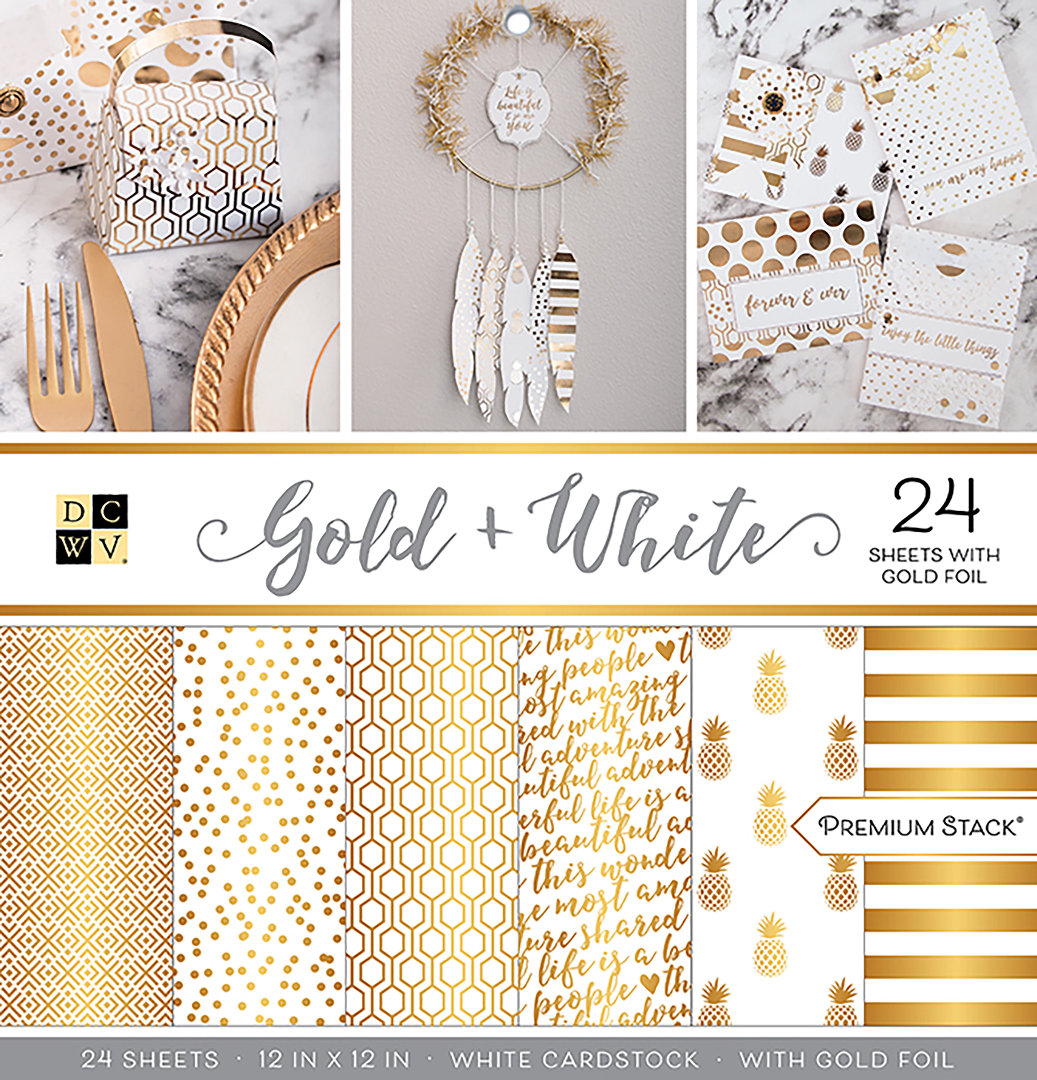 DCWV Gold & White Single-Sided 12x12" Cardstock Stack