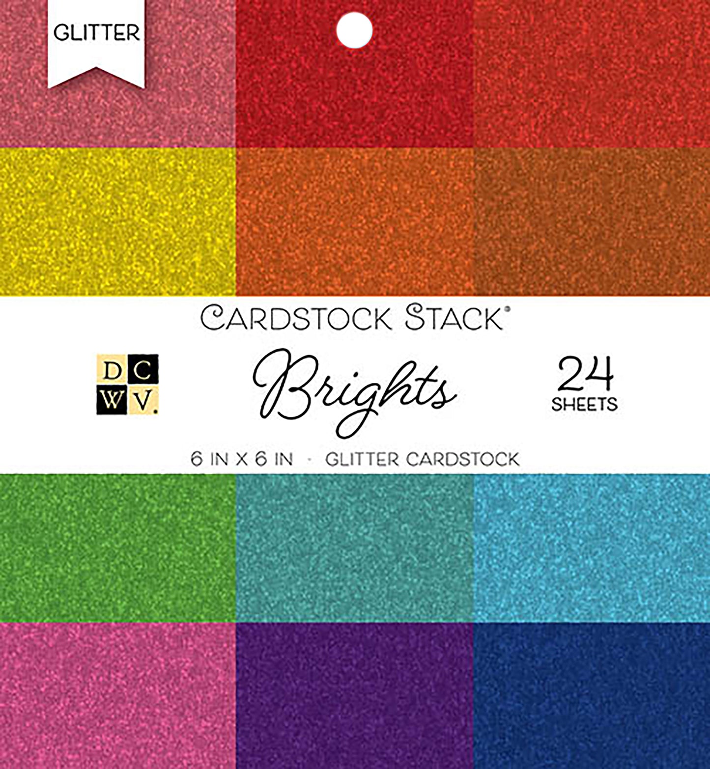 DCWV Single-Sided Cardstock Stack 6"X6" 24/Pkg-Brights Glitter Solid, 12 Colors/2 Each