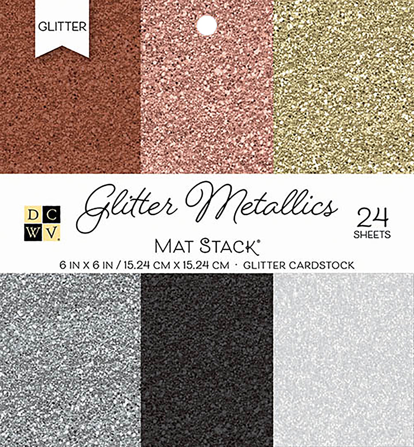 DCWV Single-Sided Cardstock Stack 6"X6" 24/Pkg-Glitter Metallics Solid, 6 Colors/4 Each