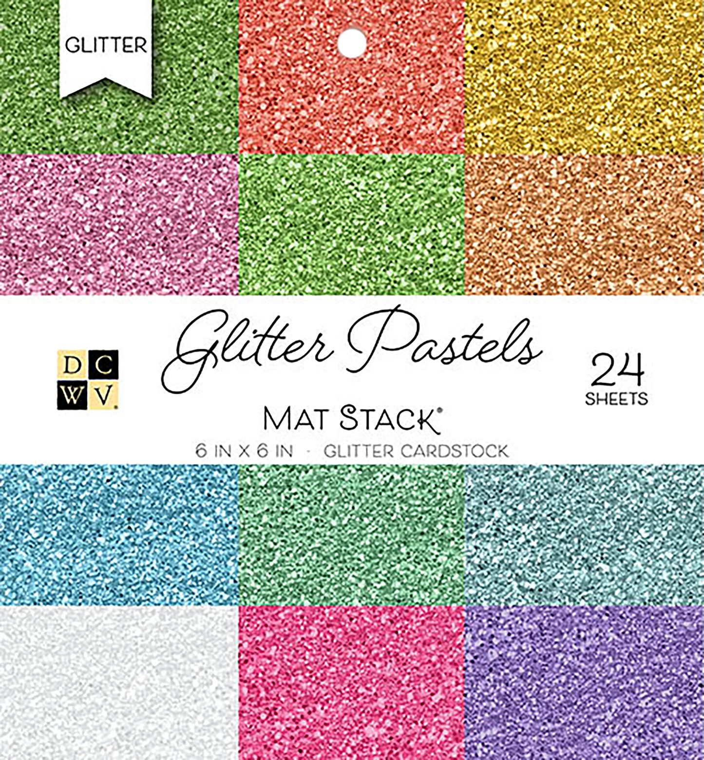 DCWV Single-Sided Cardstock Stack 6"X6" 24/Pkg-Glitter Pastels Solid, 12 Colors/2 Each