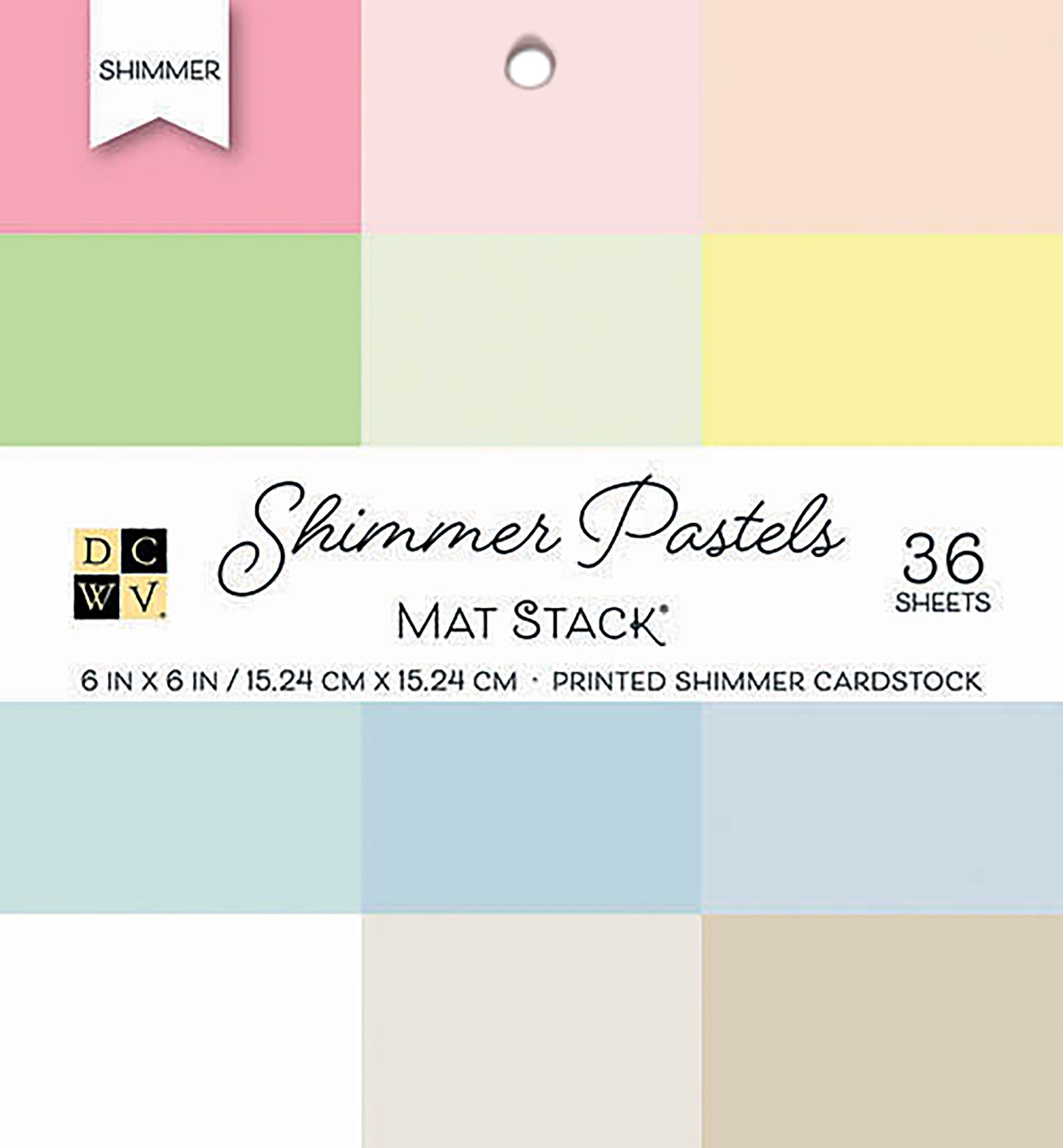 DCWV Single-Sided Cardstock Stack 6"X6" 36/Pkg-Shimmer Pastels Solid, 12 Colors/3 Each