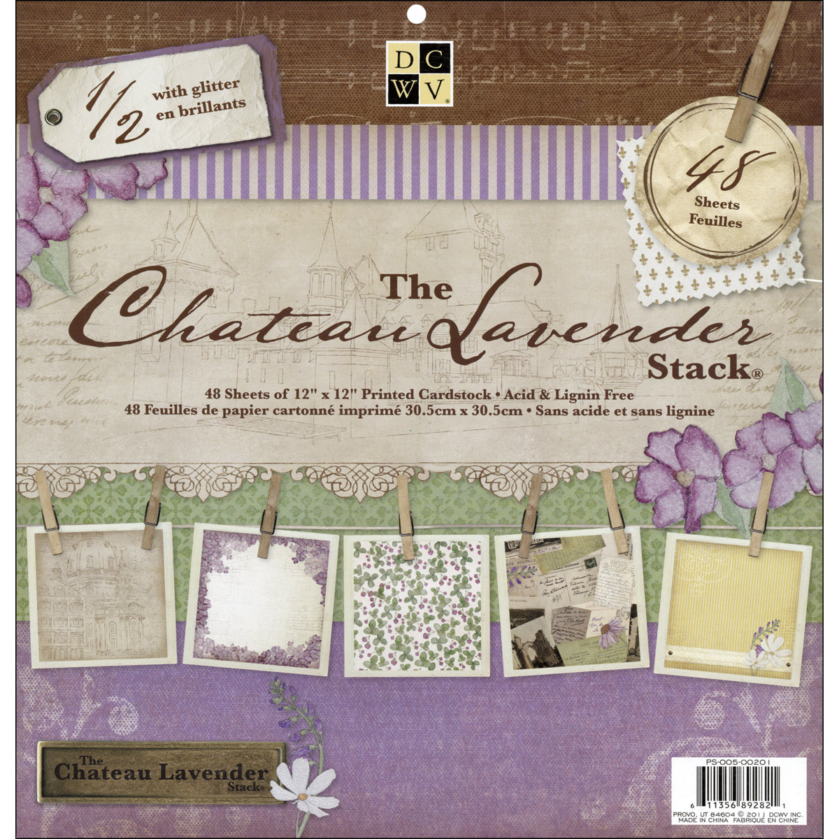 DCWV Single-Sided Cardstock Stack 12"X12" 48/Pkg-Chateau Lavender, 24 Designs/2 Each